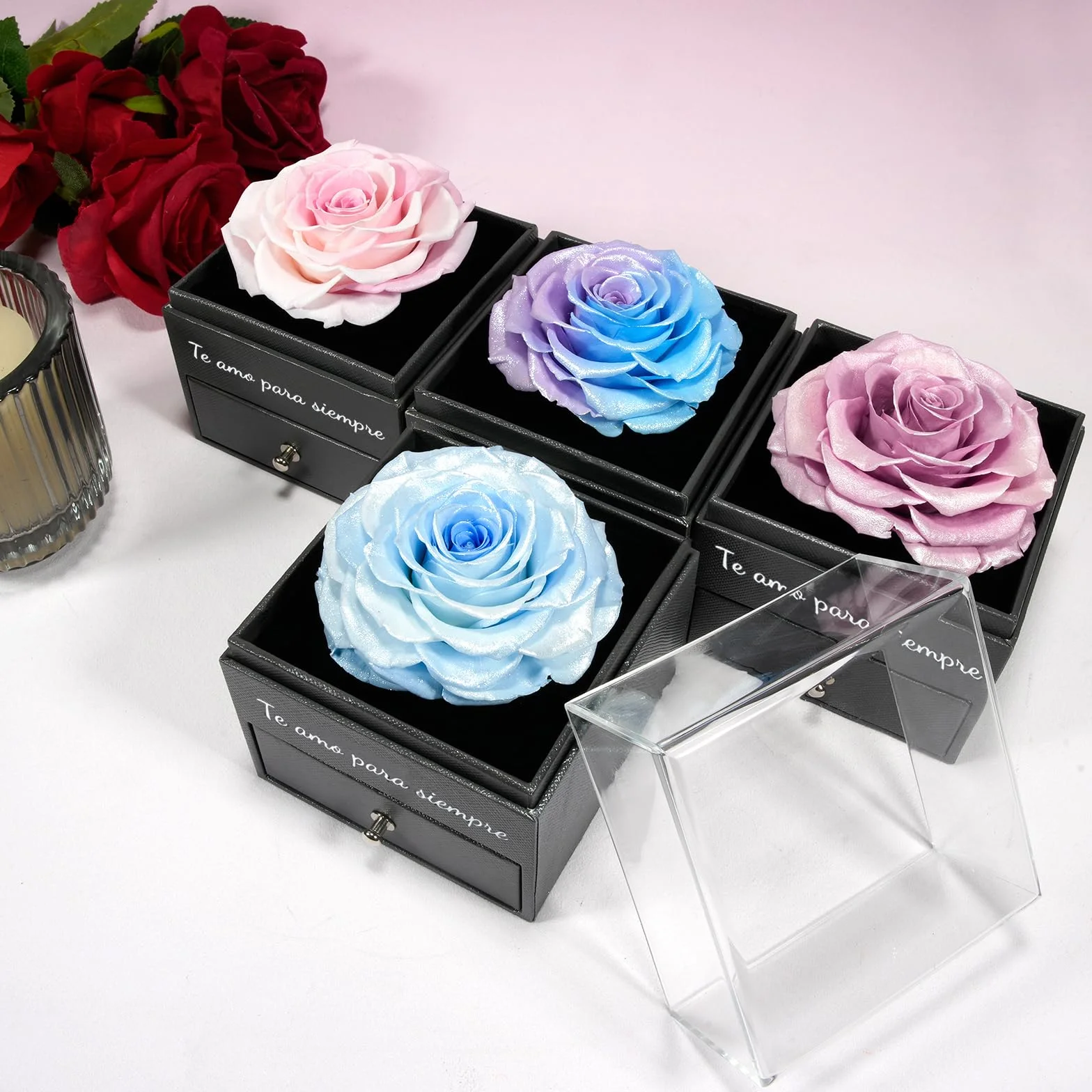 Miofula Flores Preservadas Caja de Regalo con Collar y Aretes para Mujer