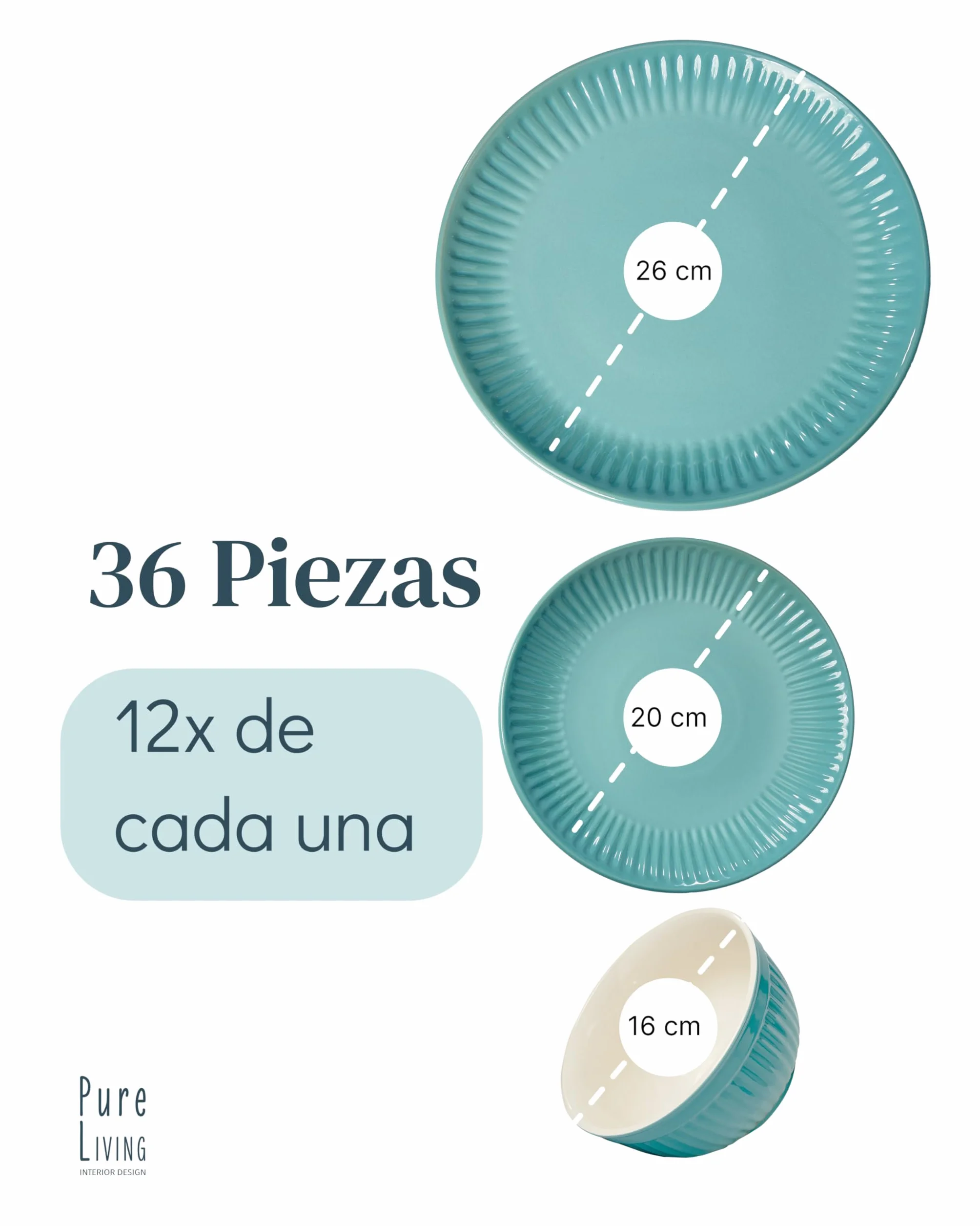 Elegante juego de vajilla de 36 piezas, serie Hygge, juego de cuencos y platos, vajilla de cerámica para 12 personas, apta para lavavajillas y microondas, color verde