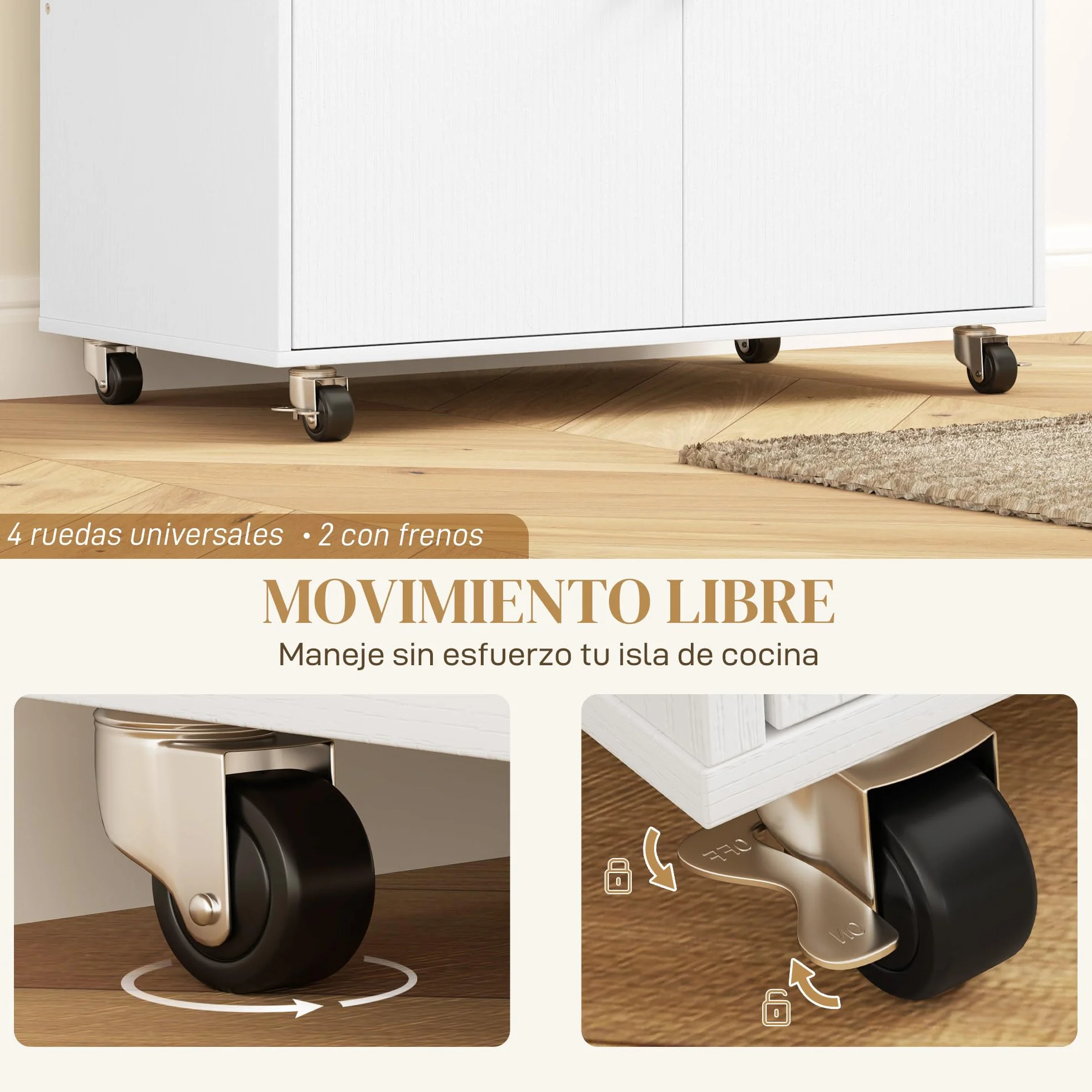 HOMCOM Isla de Cocina con ala Abatible Carrito de Cocina Mueble Auxiliar de Cocina con Ruedas 2 Puertas Cajón Especiero Toallero y Estante Ajustable 106x42x87 cm Blanco y Roble