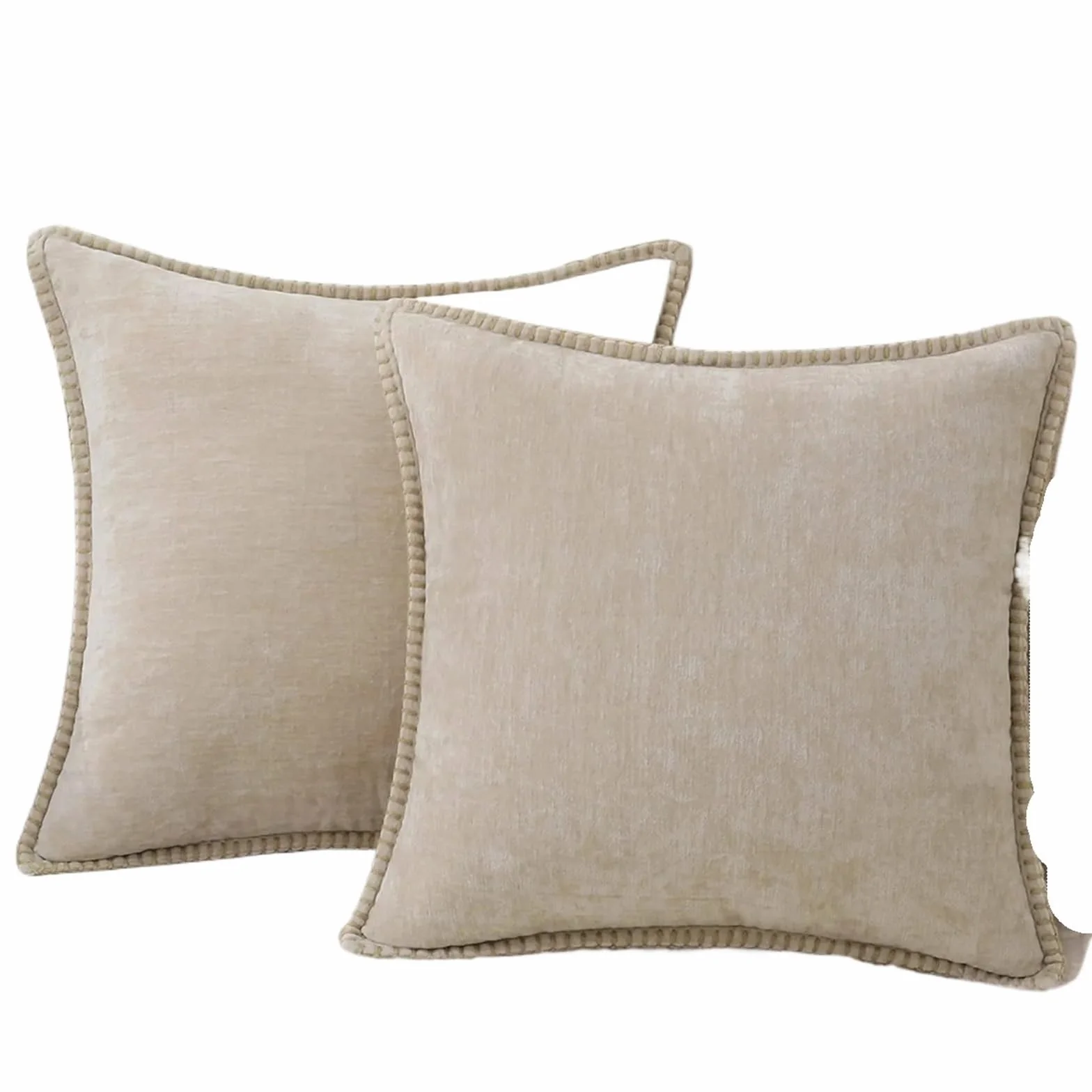 Fundas de Almohada de Pana, Funda de cojín Decorativa for sofá, hogar, Coche, Oficina, Hotel, 2 uds.(Beige,26X26inch(66x66cm))