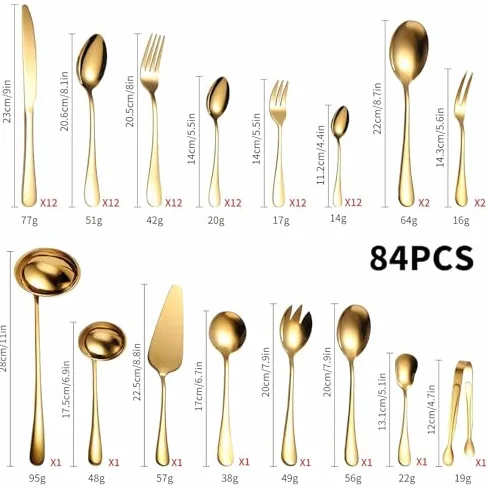 Juego de Cubiertos de Acero Inoxidable de 72 Piezas chapados en Oro, Caja de Regalo, Cubiertos de Banquete de Alta Gama con Almacenamiento de Cuero con Cerradura.