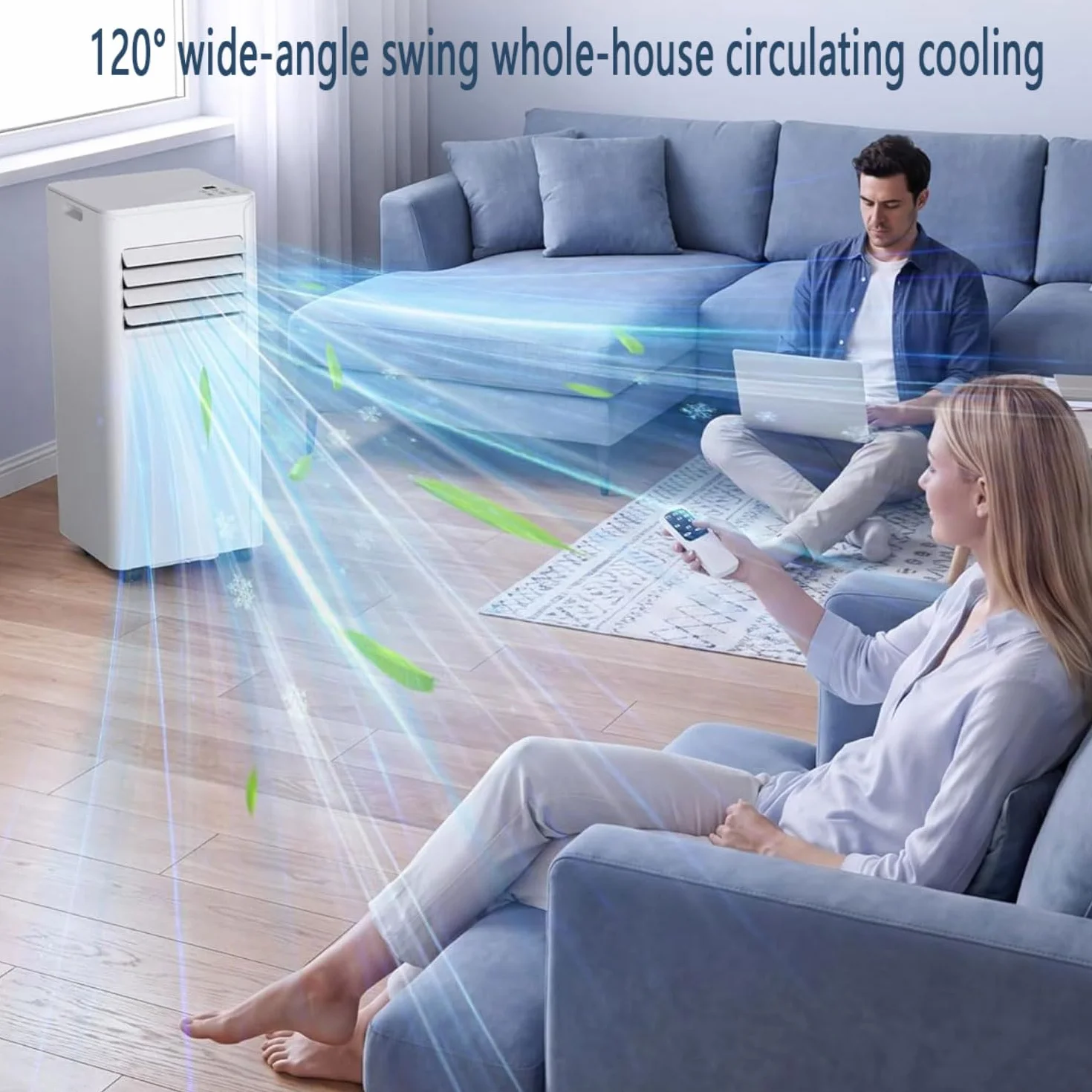 7000BTU - Aire acondicionado portátil con control remoto, temporizador de 24 horas, kit de ventana, 2 velocidades, 3 modos de ventilador de refrigeración para habitación y oficina