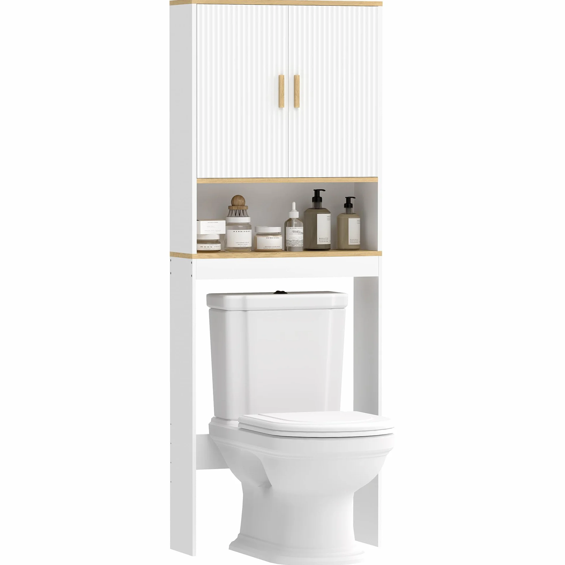 HOMCOM Estantería para Baño sobre Inodoro, Mueble Organizador de Baño de 3 Niveles con Estante Abierto, 2 Puertas y Estante Ajustable, 64x20x170,5 cm, Blanco