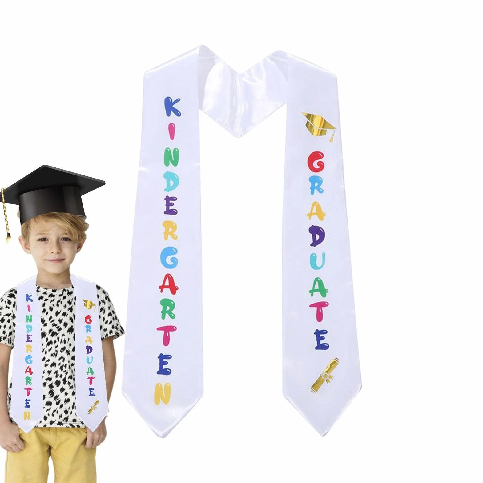 Estola de graduación 2023 de satén estampado para preescolar y jardín de infantes
