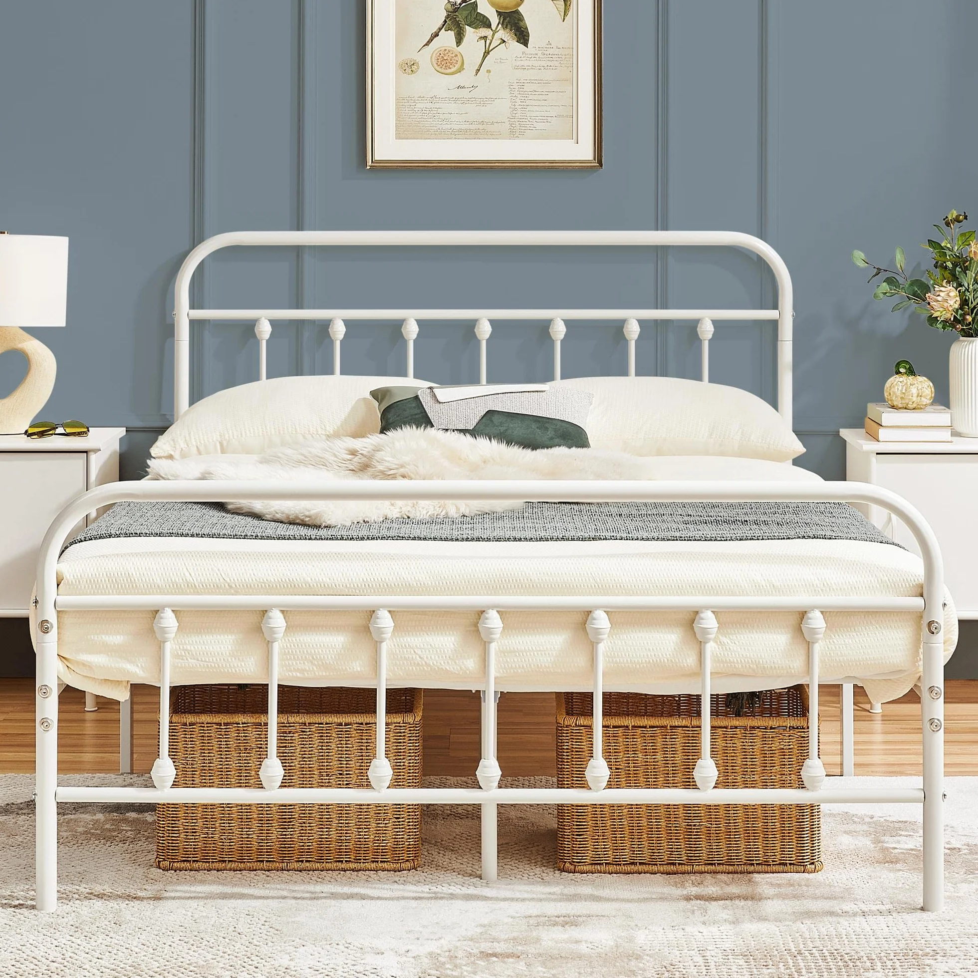 Yaheetech Cama Doble de Metal Marco Metal Cama Blanca Sencilla Cama Hierro Estructura de Cama para Colchón 140X200cm