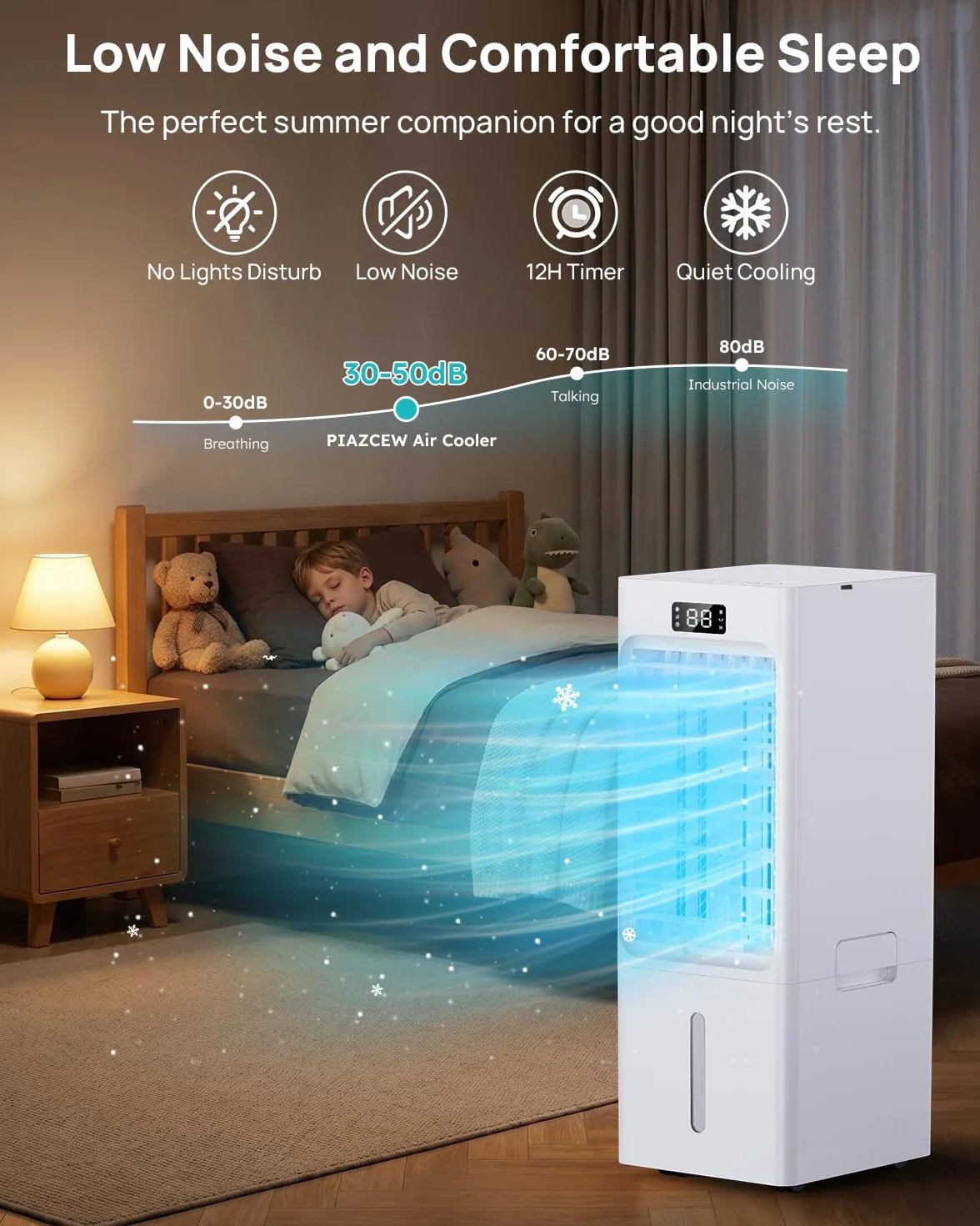 Aire Acondicionado Portatil 4 en 1, Enfriador de Aire con Tanque de 6L, 3 Modos & 3 Velocidades, Temporizador 1-12H, Oscilación,4 Packs de Hielo, Control Remoto, Portátil, Silencioso