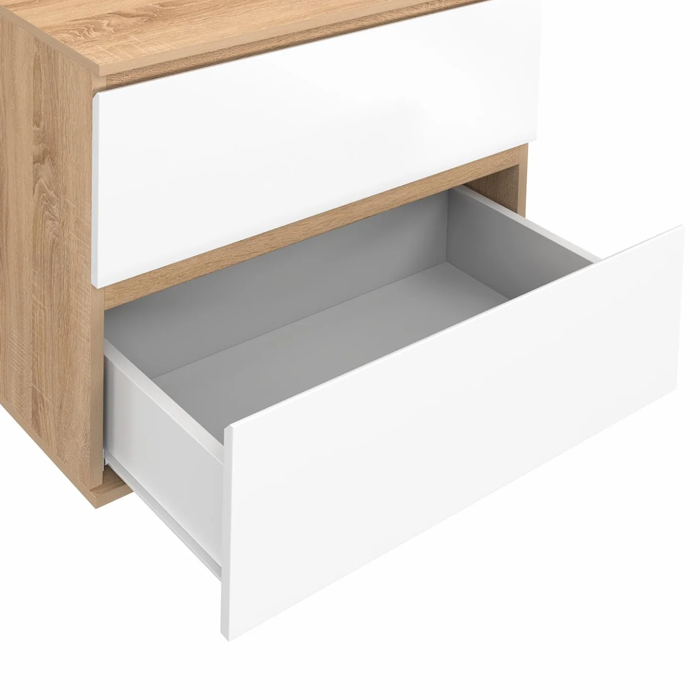 IDMarket - Mueble de baño con 2 cajones suspendidos TOMI en haya y blanco