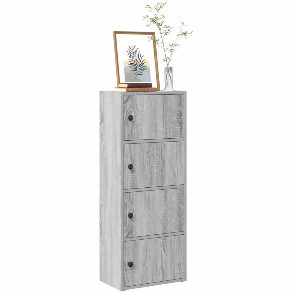 Librería estrecha alta gris Sonoma 40x24x102 cm madera con puerta para organizar libros en sala de estar