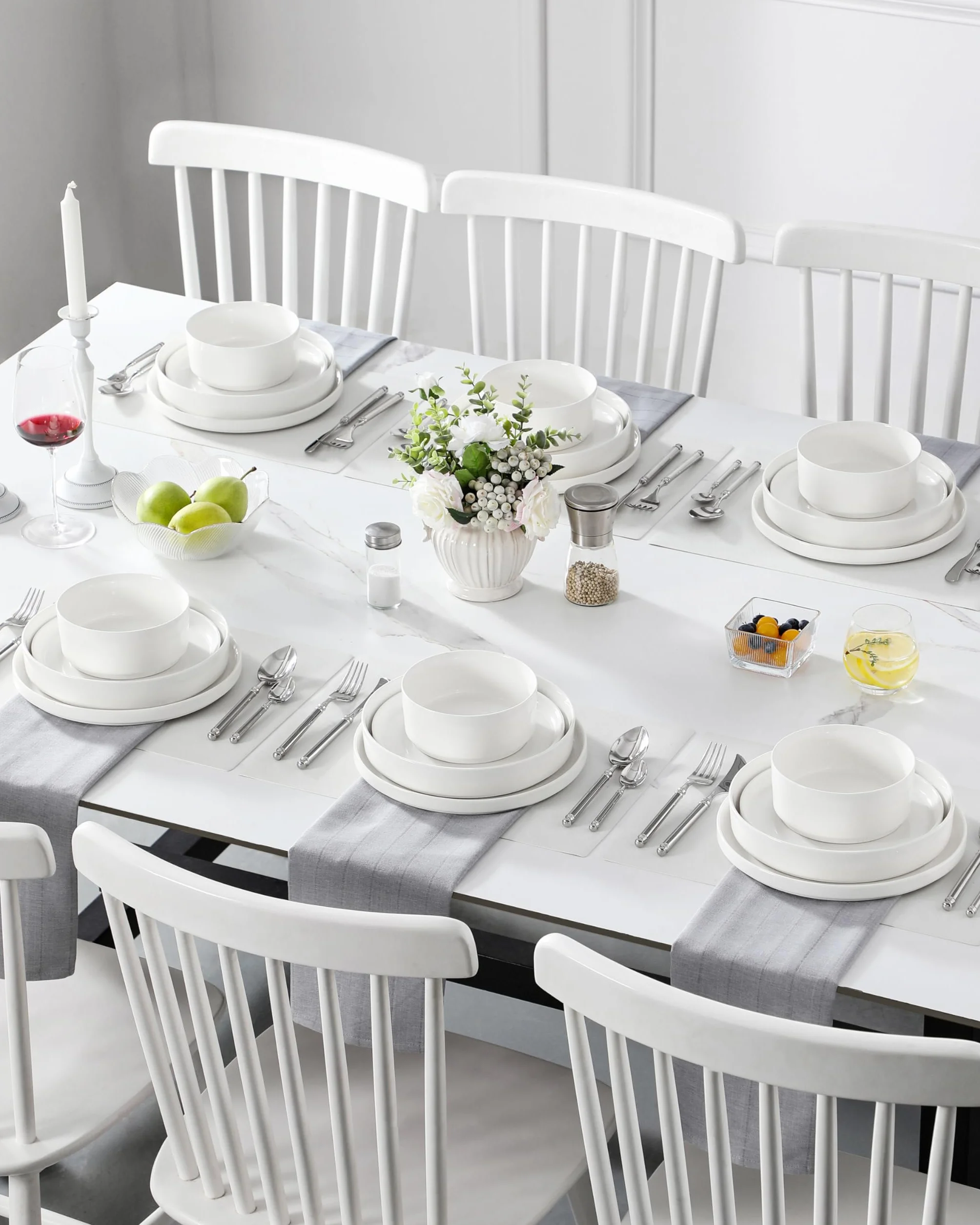MALACASA Vajilla Completa 6 Personas, 24 Piezas Juego de Platos Vajilla, Vajilla de Porcelana Blanca con 6 Platos Llanos, Platos Postre, Platos Hondos, Platos Hondos Sopa, Serie LEAH
