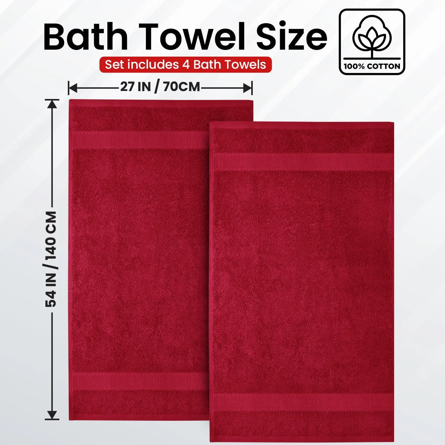 Infinitee Xclusives Juego de 4 Toallas de baño prémium de 70 x 140 cm, 100% algodón Hilado en Anillo, Tacto Suave, Secado rápido, Toallas duraderas Altamente absorbentes, Uso Diario