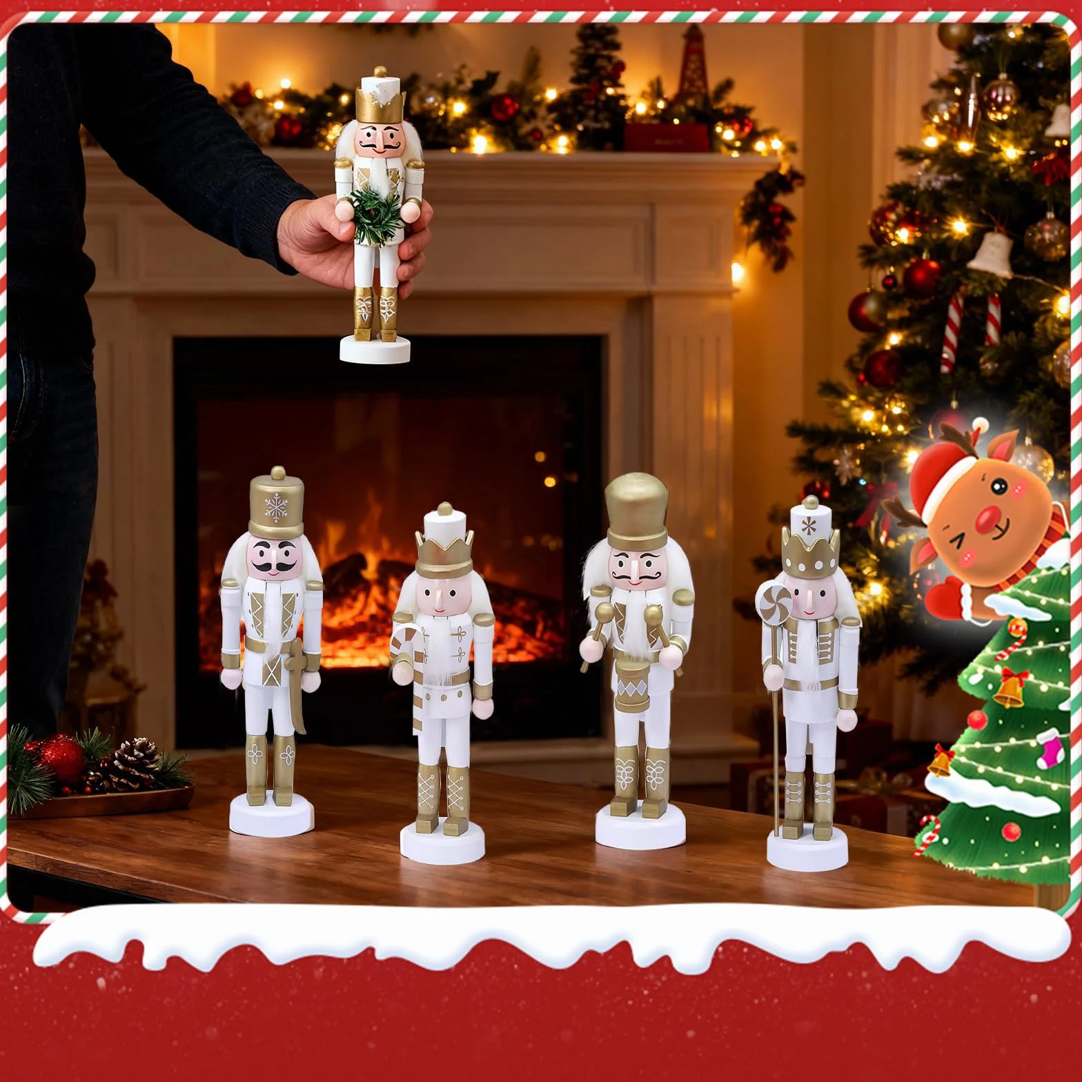 Mini Muñeco Títere Colgante Soldado Rompecabezas Navideño Madera Dorada 13 cm, Decoraciones Navideñas