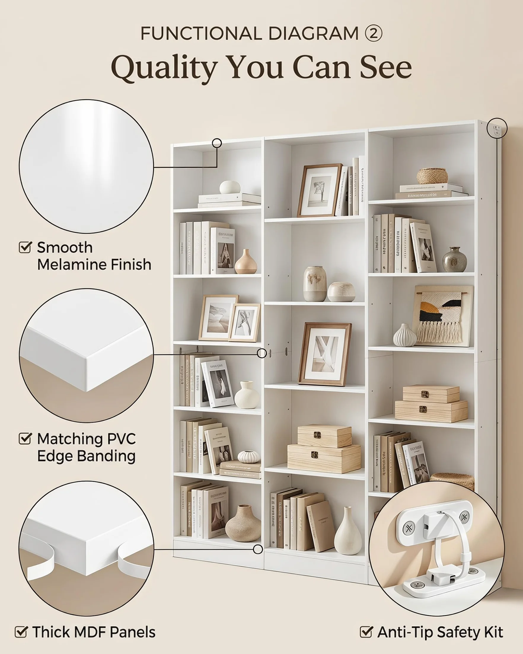 hitsuki Estantería Libros Blanca con 17 Compartimentos Librero Alto Estante para Libros Estantería Modular Mueble Organizador para Salón