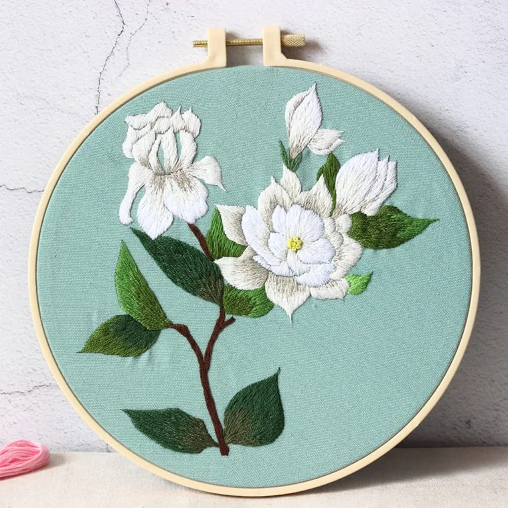 Kit de Bordado de Flores de Verano Costura de Bricolaje Hortensia Peonía Costura para Principiantes Punto de Cruz Artesanía (Color : A, Size : 20cm)