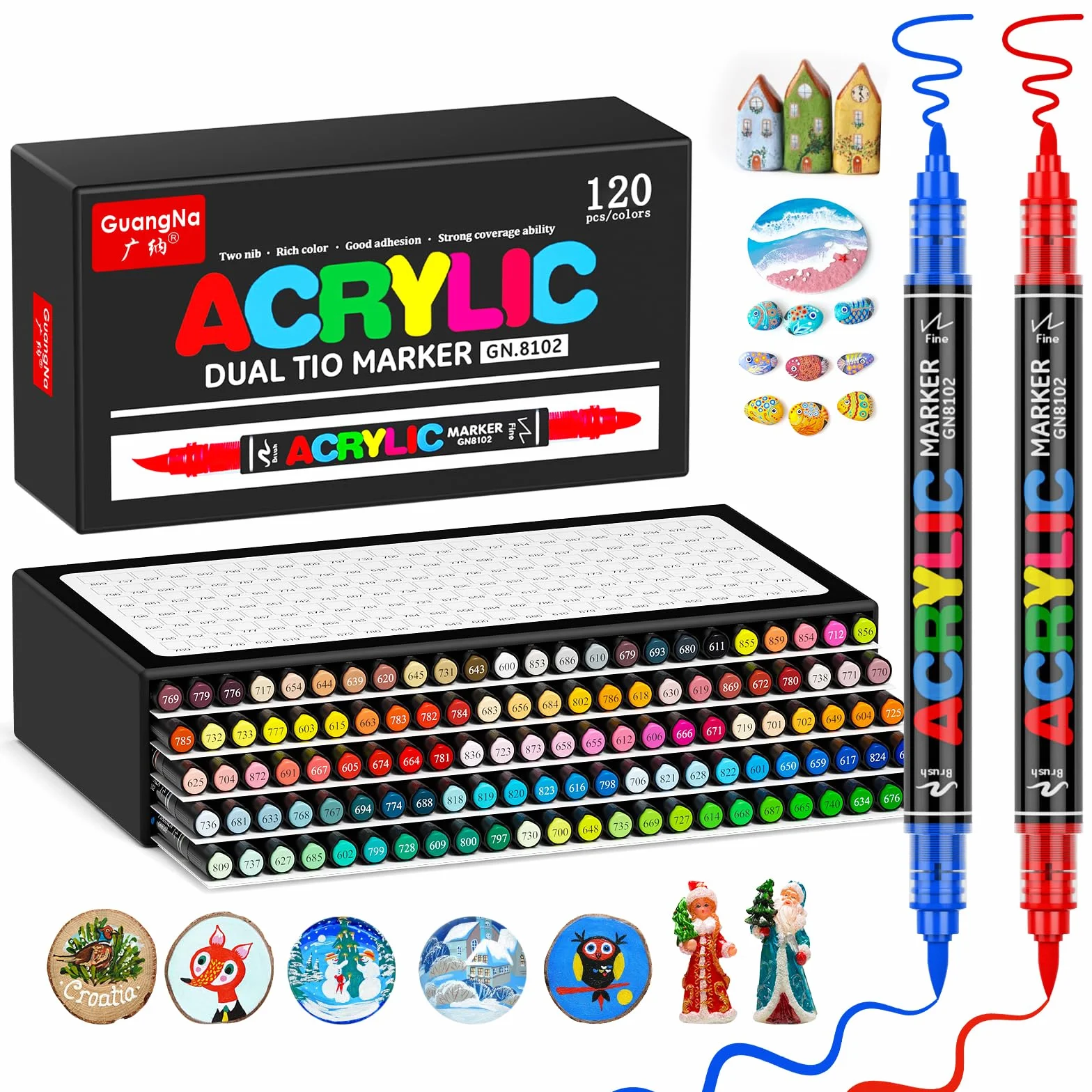 120 Colores Rotuladores Acrilicos Permanentes(Punta pincel & fina | Rotuladores de Pintura Acrílica Punta pincel & fina para Pintar Piedras, Tela, Cerámica, Vidrio, Madera, Metal