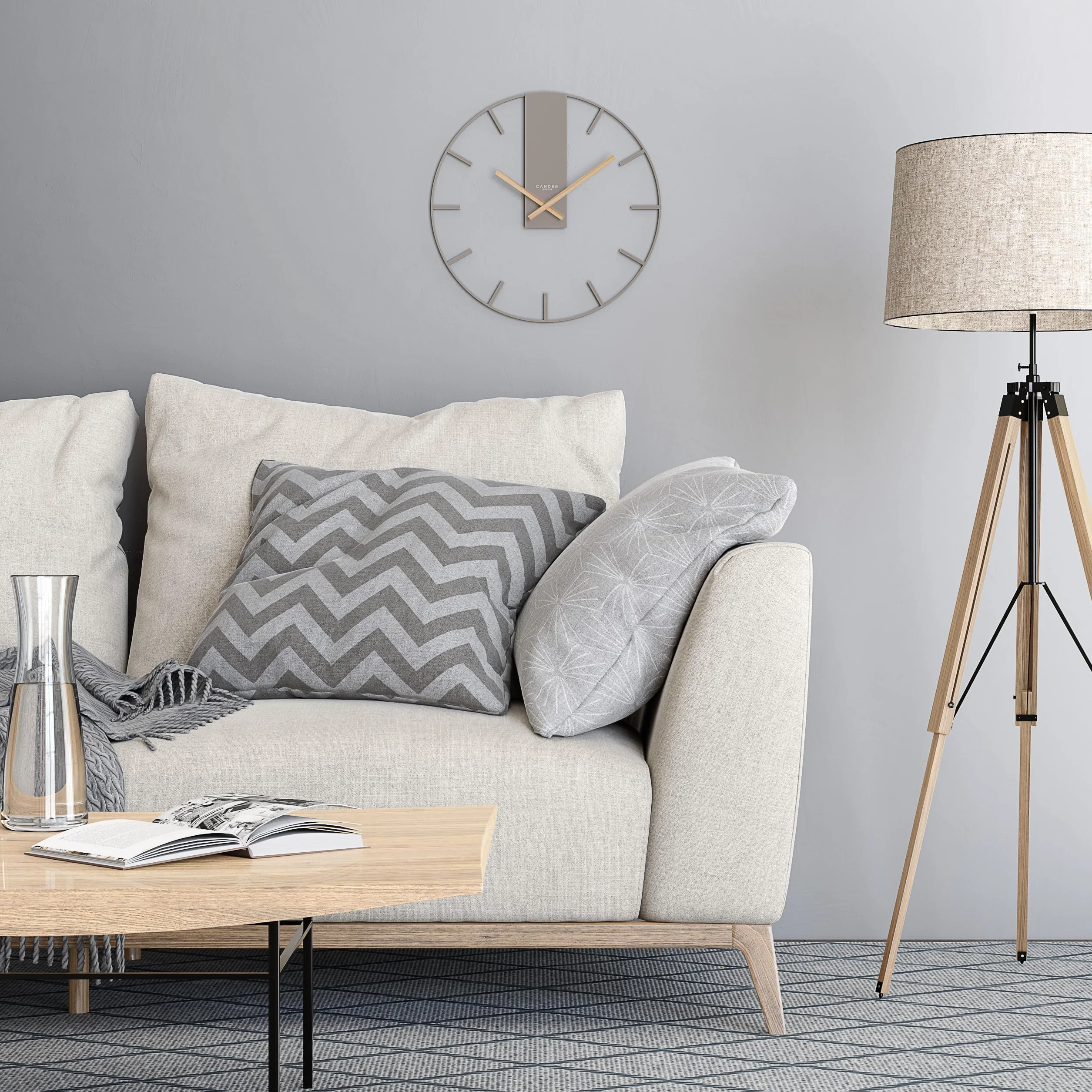Cander Berlin Jenson XXL - Reloj de Pared silencioso (40 cm, Metal, con manecillas de Madera, sin tictac, Grande, Moderno, Gris cálido, salón, Cocina, Vintage