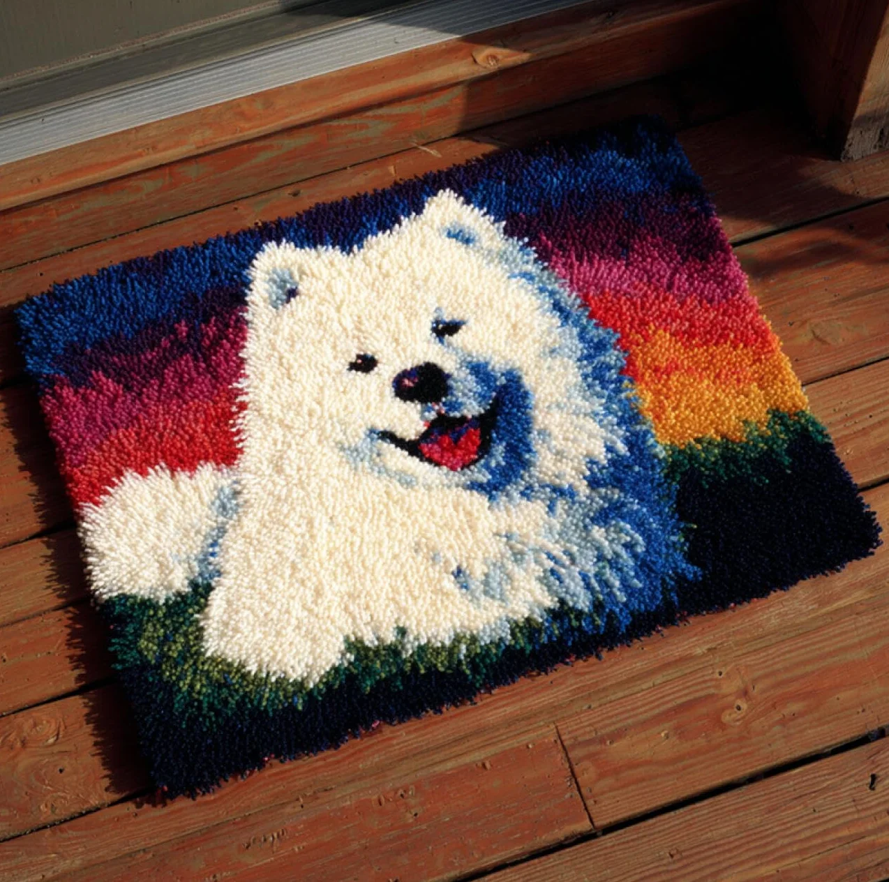 Animal Diy Kit Manualidades Alfombra Samoyedo De Dibujos Animados Kits De Ganchillo Para Hacer Alfombras，Juego De Bordado,Kit De Ganchillo Para Principiantes，Manualidades De Costura P 21x29in
