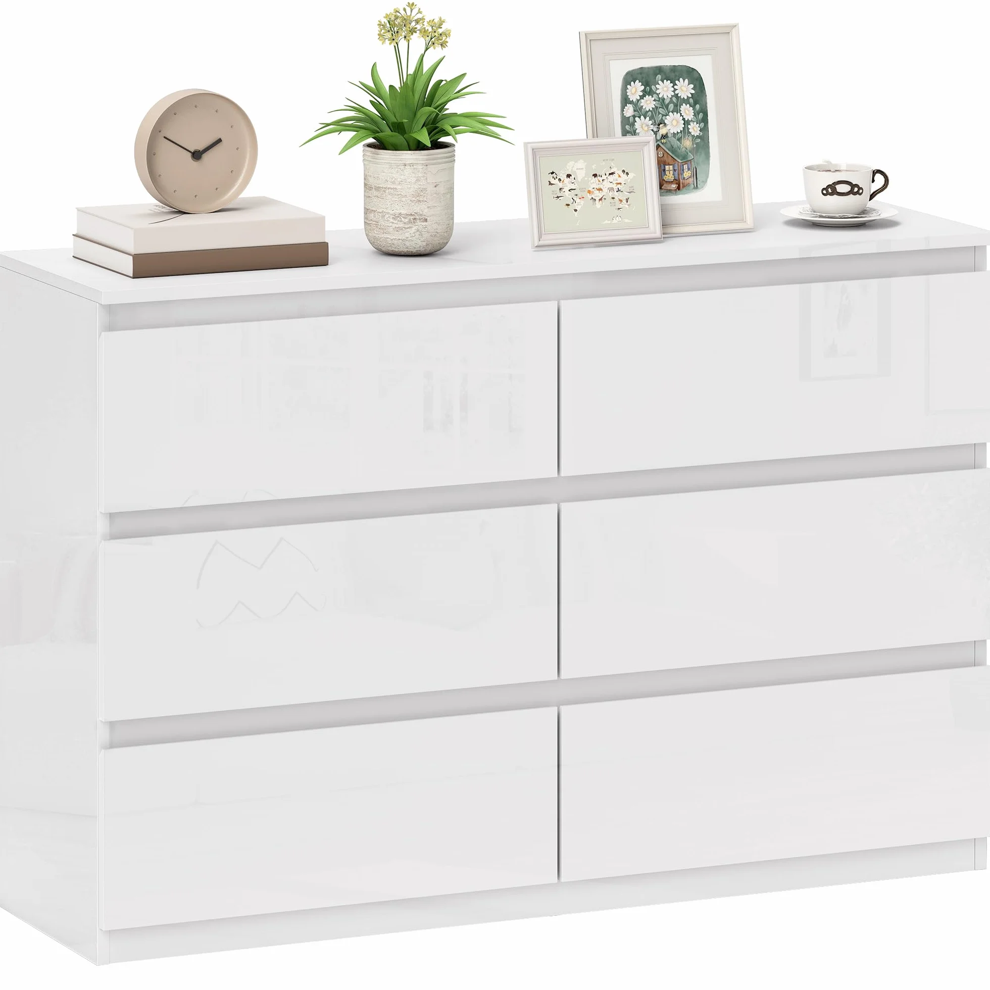 HOMCOM Cómoda con 6 Cajones Cómoda de Dormitorio Moderno con Diseño Anti-vuelco Cajonera para Salón Pasillo 112x34x75 cm Blanco Brillo
