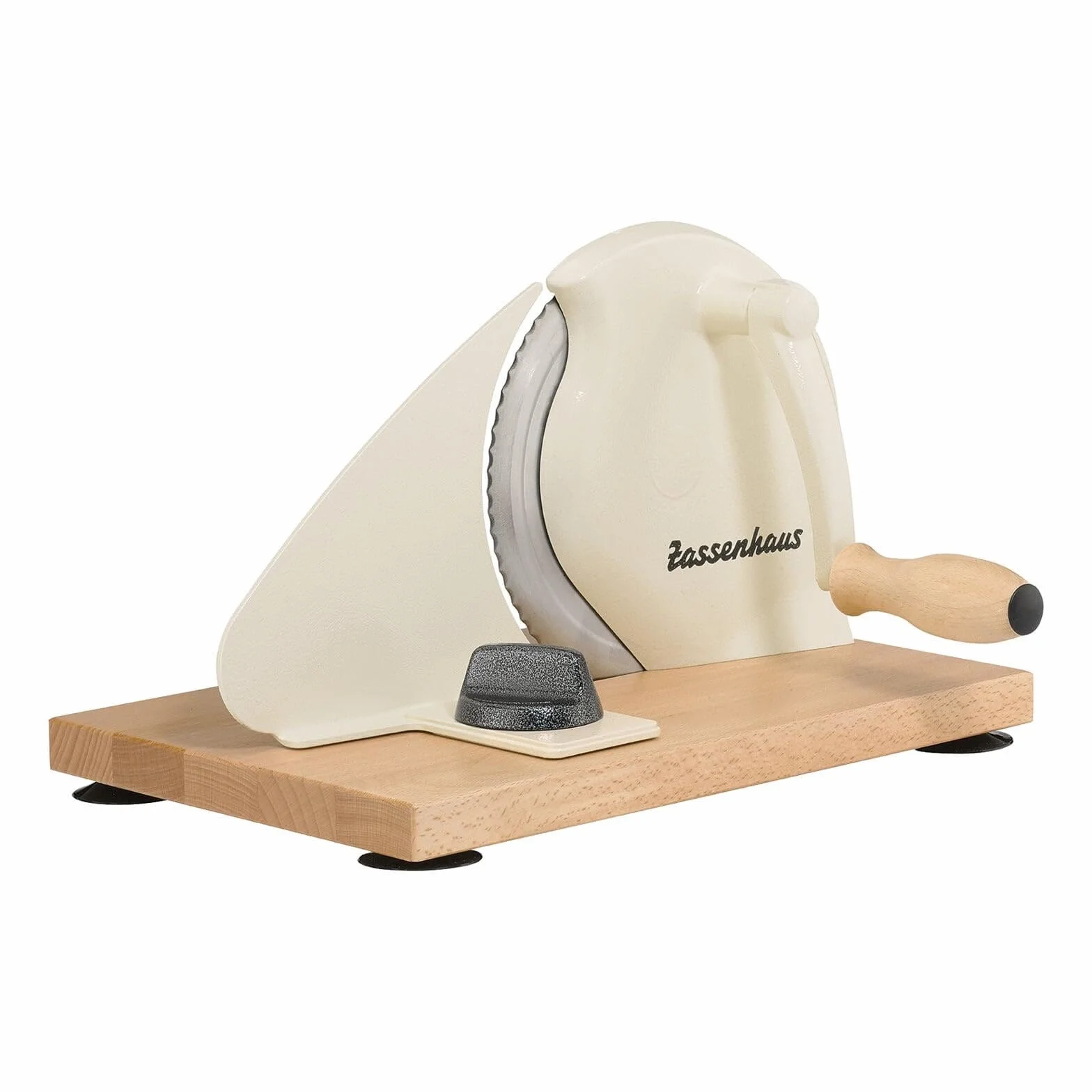 Zassenhaus Máquina de cortar pan manual Classic, beige, hoja de acero Solinger | grosor de corte: 1-18 mm | tabla y manivela de madera de haya | 30 × 25,5 × 19 cm