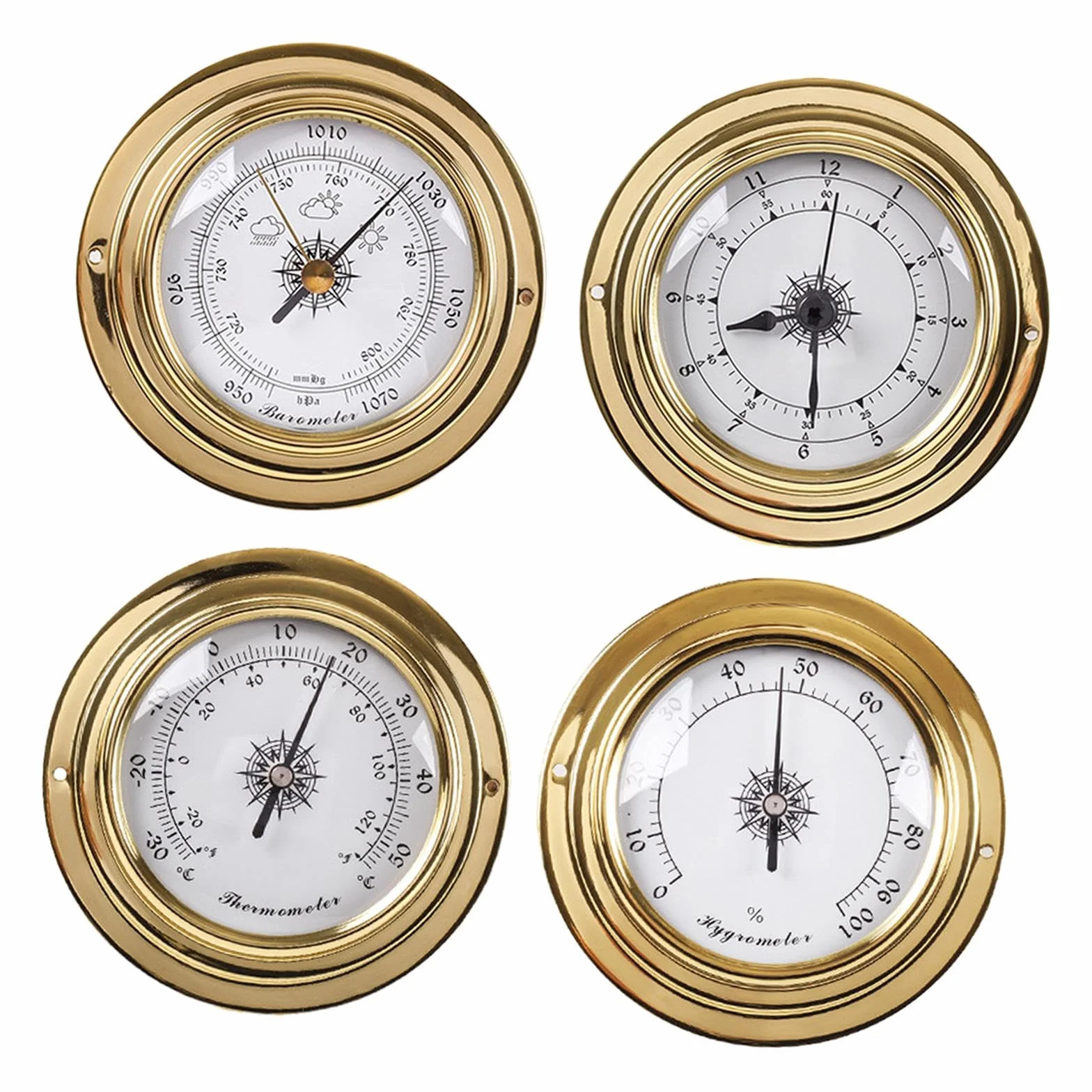 rockible E Higrómetro, Barómetro, Reloj, Estaciones Meteorológicas, Diámetro 98 Mm, Instrumentos de Vela para Barco, Yate, Taller, Marino, 4 Piezas