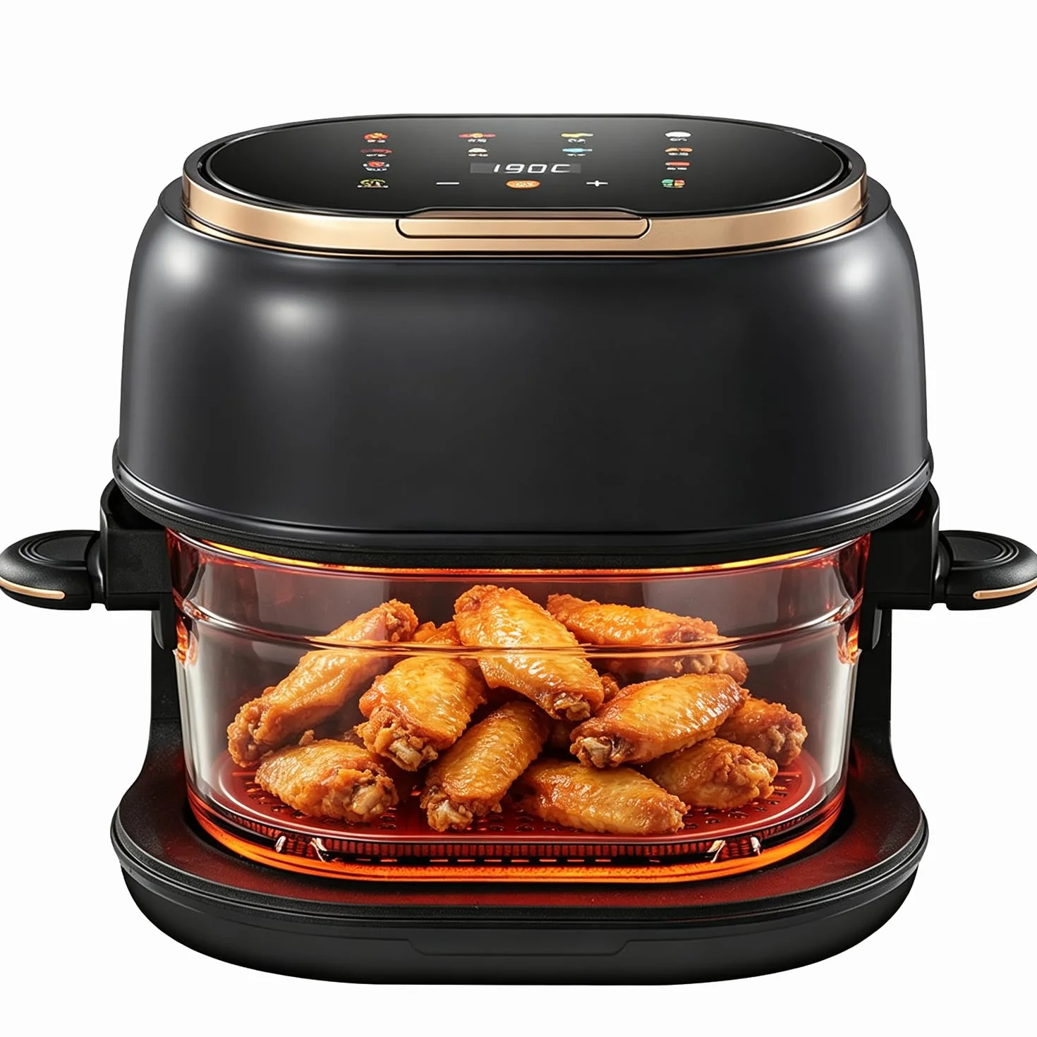 Freidora de aire caliente de 4 L, 1350 W, 9 en 1, multifuncional, pantalla táctil, con cesta de cristal y ventana, 8 programas inteligentes y temporizador de 24 horas, freír, asar, hornear para
