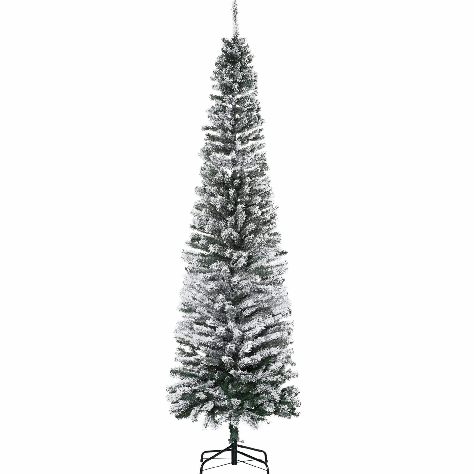 HOMCOM Árbol de Navidad 225 cm Árbol de Navidad Artificial Nevado con 738 Ramas y Soporte de Metal Árbol Navideño para Salón Verde y Blanco