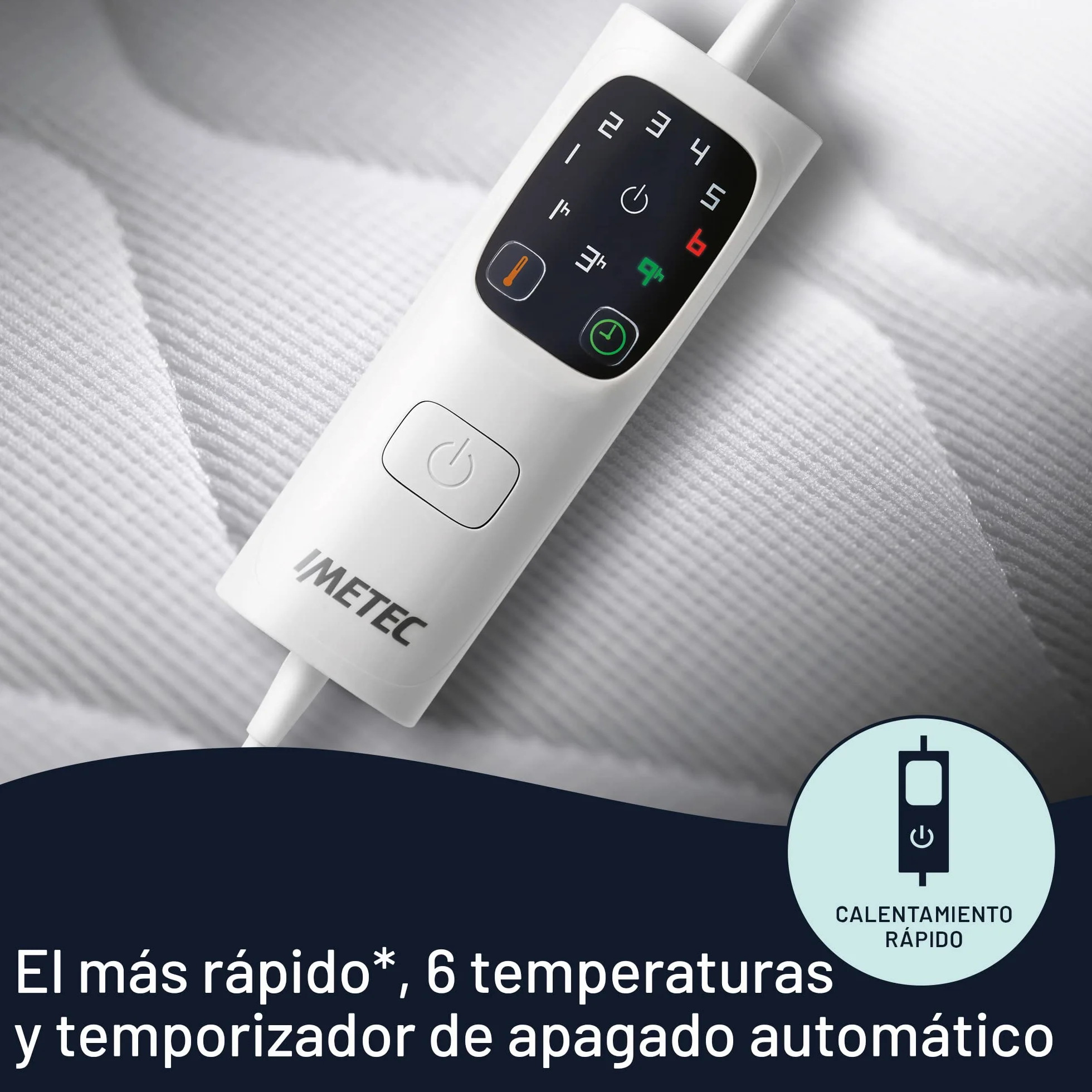 Imetec - Cubrecolchón Scaldasonno Adapto Maxi individual, 195 x 90 cm, calentamiento rápido, temperatura constante y personalizada, tejido hipoalergénico acolchado, mando con 6 temperaturas
