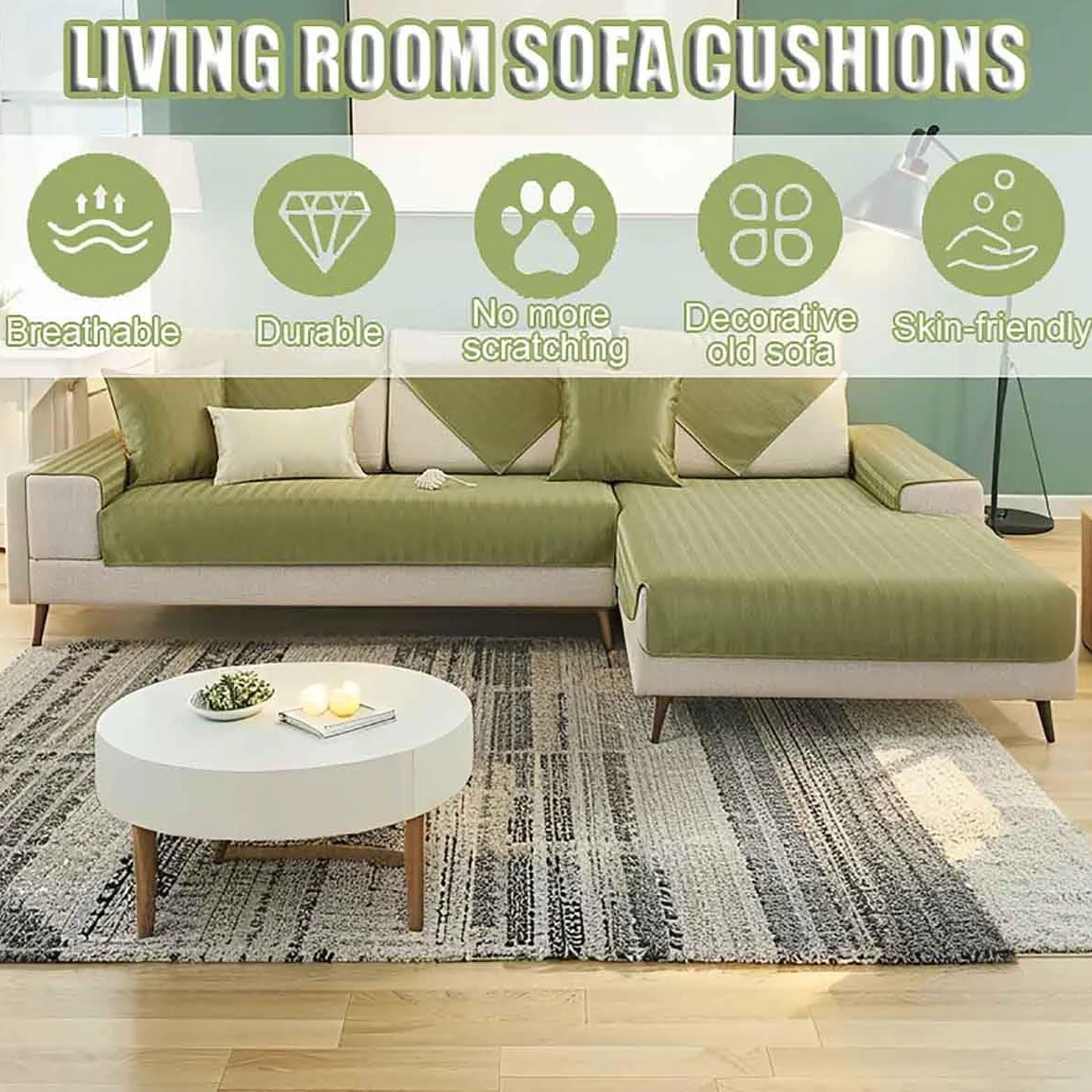 Funda de sofá en forma de L apta para mascotas, tacto fresco, antideslizante, protector de silicona antimanchas, duradera y elegante para hogares con mascotas, fácil de limpiar
