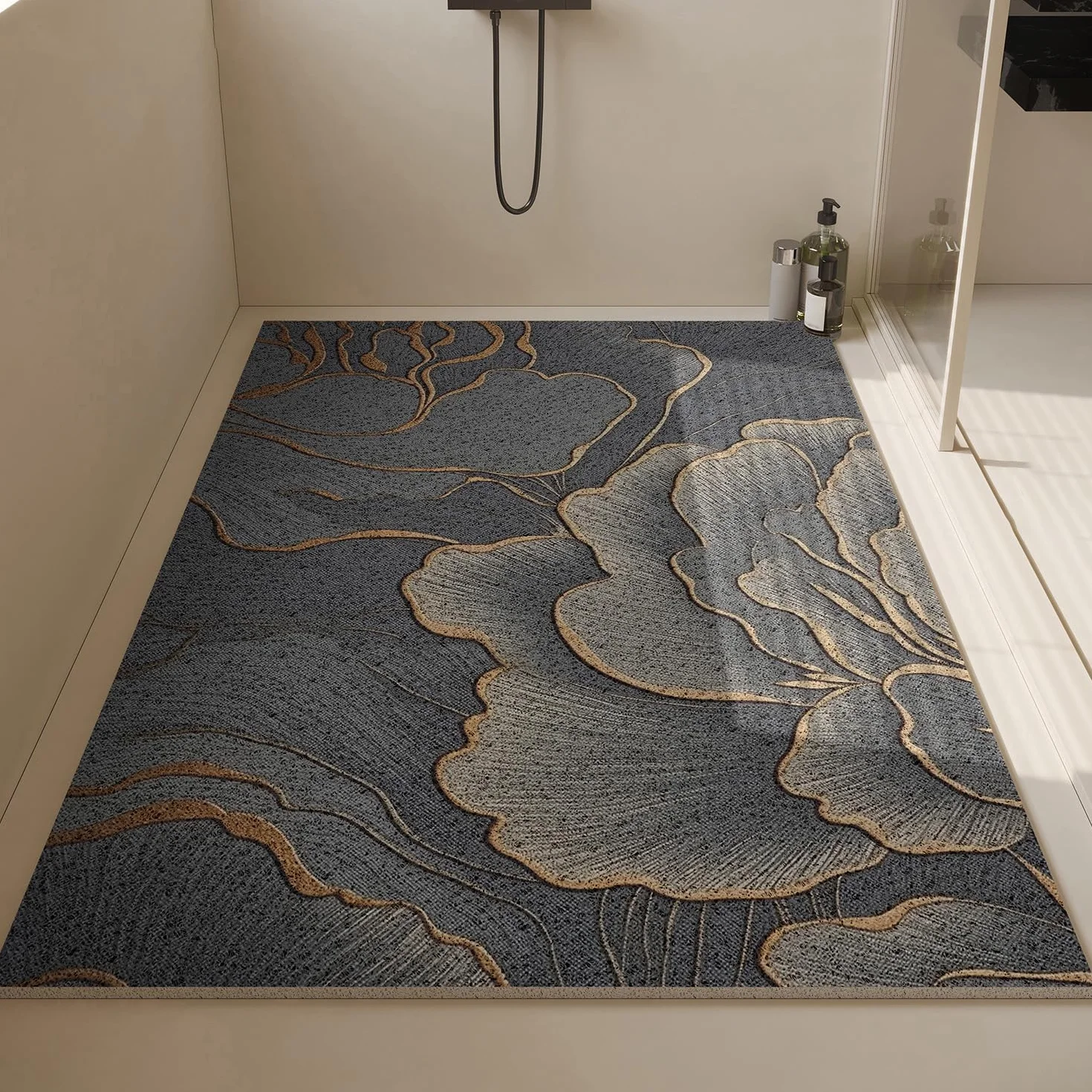 Alfombrilla Ducha Antideslizante 70x90cm,Alfombra de Ducha de Luffa | Alfombra de Baño con Orificios de Drenaje,Alfombrilla para Bañera sin ventosas,Rectangular,Estampado Floral#90