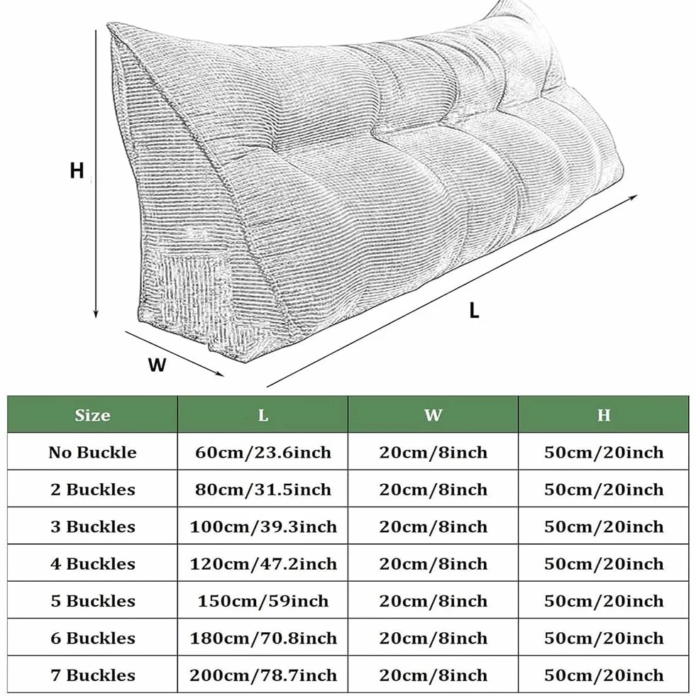Cojín triangular de cuña lumbar para respaldo de cintura con cabecero extraíble, cojín de posicionamiento suave para sofá cama (120 x 50 x 20 cm, beige)