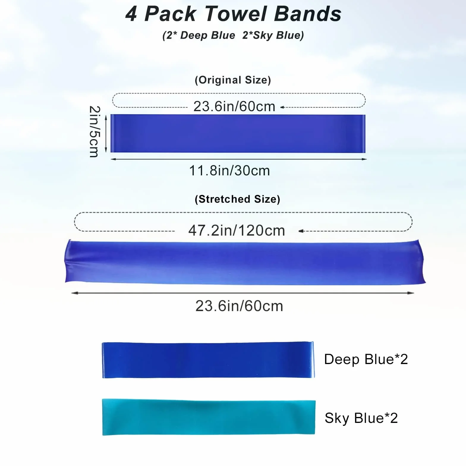 Bandas Elásticas para Toallas de Playa, 4 Pcs, Clips para Silla de Piscina y Tumbonas (Azul)