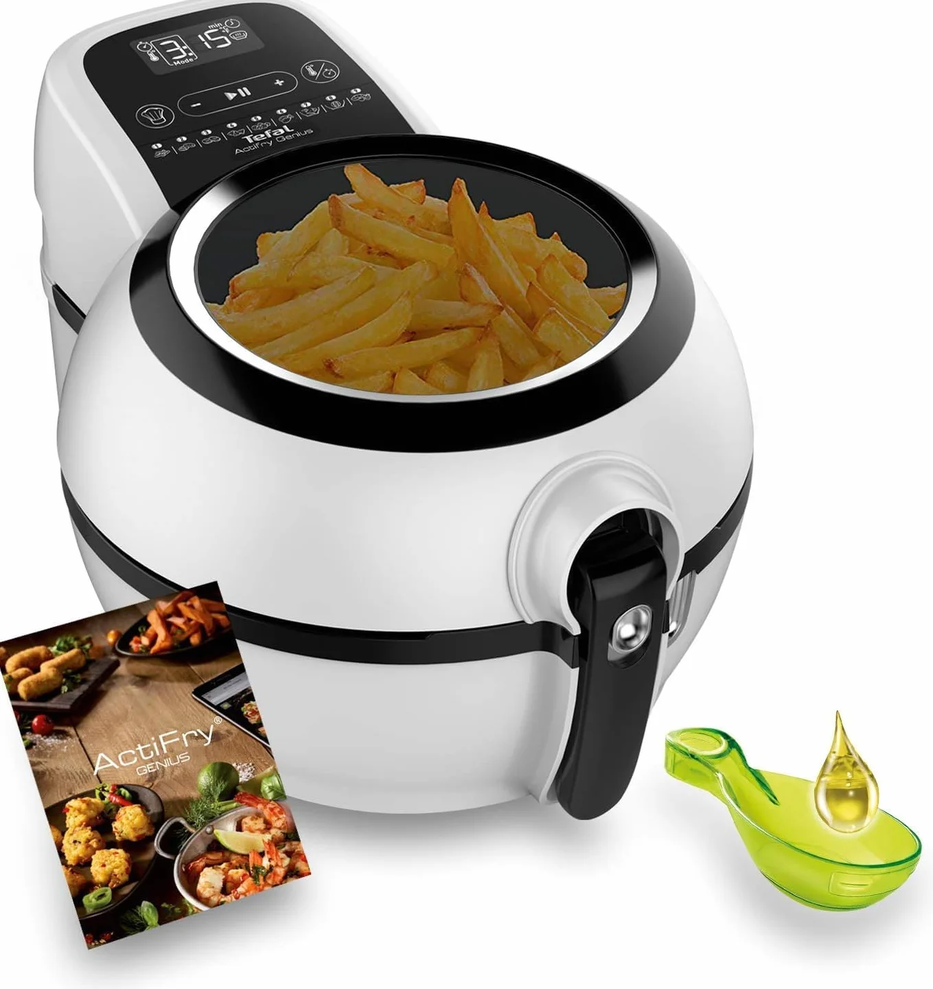 Tefal Actifry Genius Snaking FZ761015 - Freidora sin aceite, de aire 1.2 kg, con 9 programas automáticos y accesorio para snacks, panel táctil intuitivo e incluye recetario, apto lavavajillas, Negro
