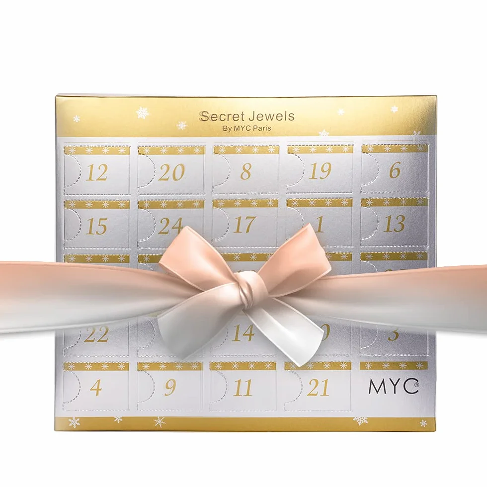 Calendario de Adviento Caja de corazón sorpresa - 14 joyas - Acabado plateado - Cristal de Austria de alta calidad - Navidad, San Valentín, Día de la Madre