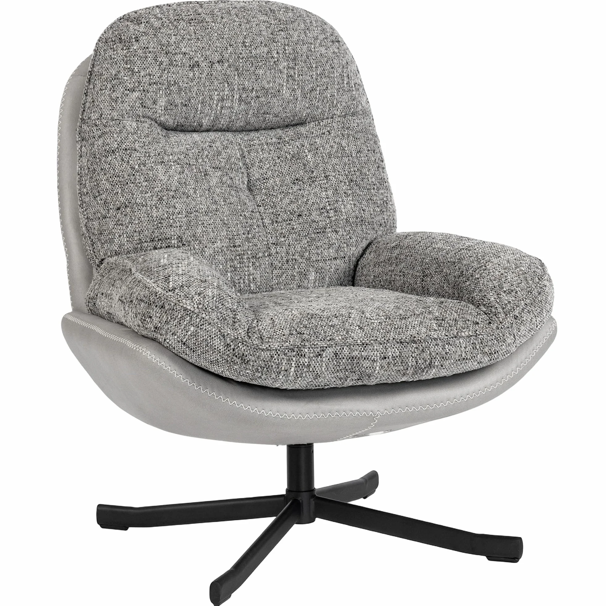 HOMCOM Sillón Giratorio Moderno, Butaca de Salón con Base Cruz, Tapizado en Chenilla y Cuero PU, Asiento Ancho Doble, Patas de Acero y Reposabrazos, Sillón Relax para Sala de Estar, Dormitorio, Gris