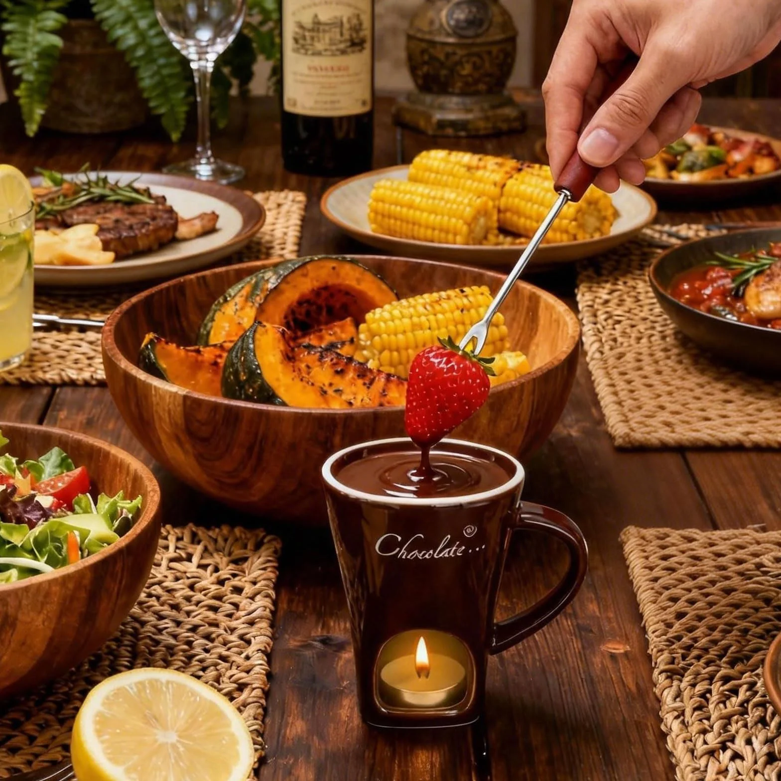 Taza de cerámica para fondue de chocolate, 130 ml, con portavelas y tenedores