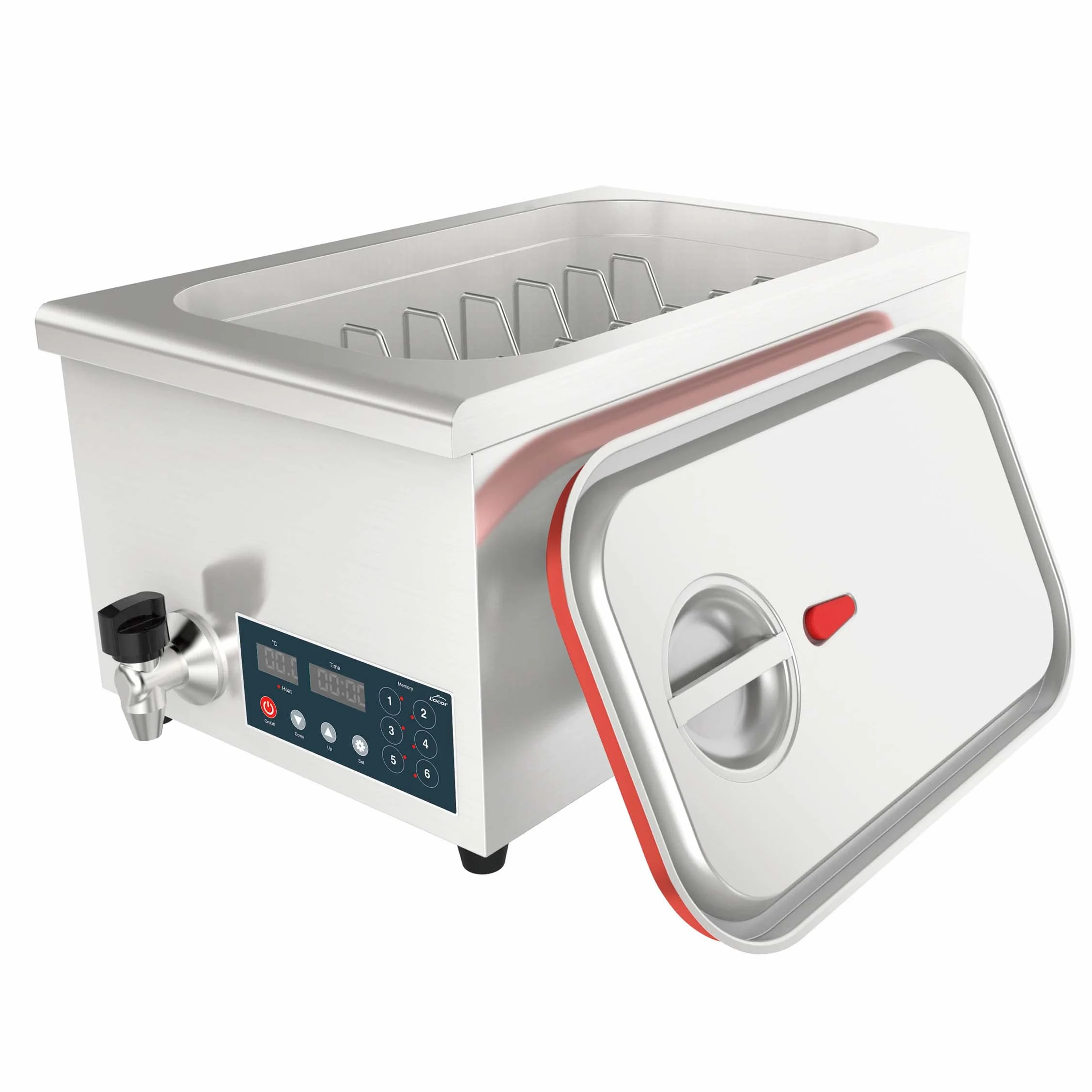 Lacor - 69492 - Cocedor de Baja Temperatura Sous Vide Profesional que permite cocinar los alimentos envasados al vacío de Acero Inoxidable, Cierre Hermético, Medidas 62,5x36x30 cm, Gris