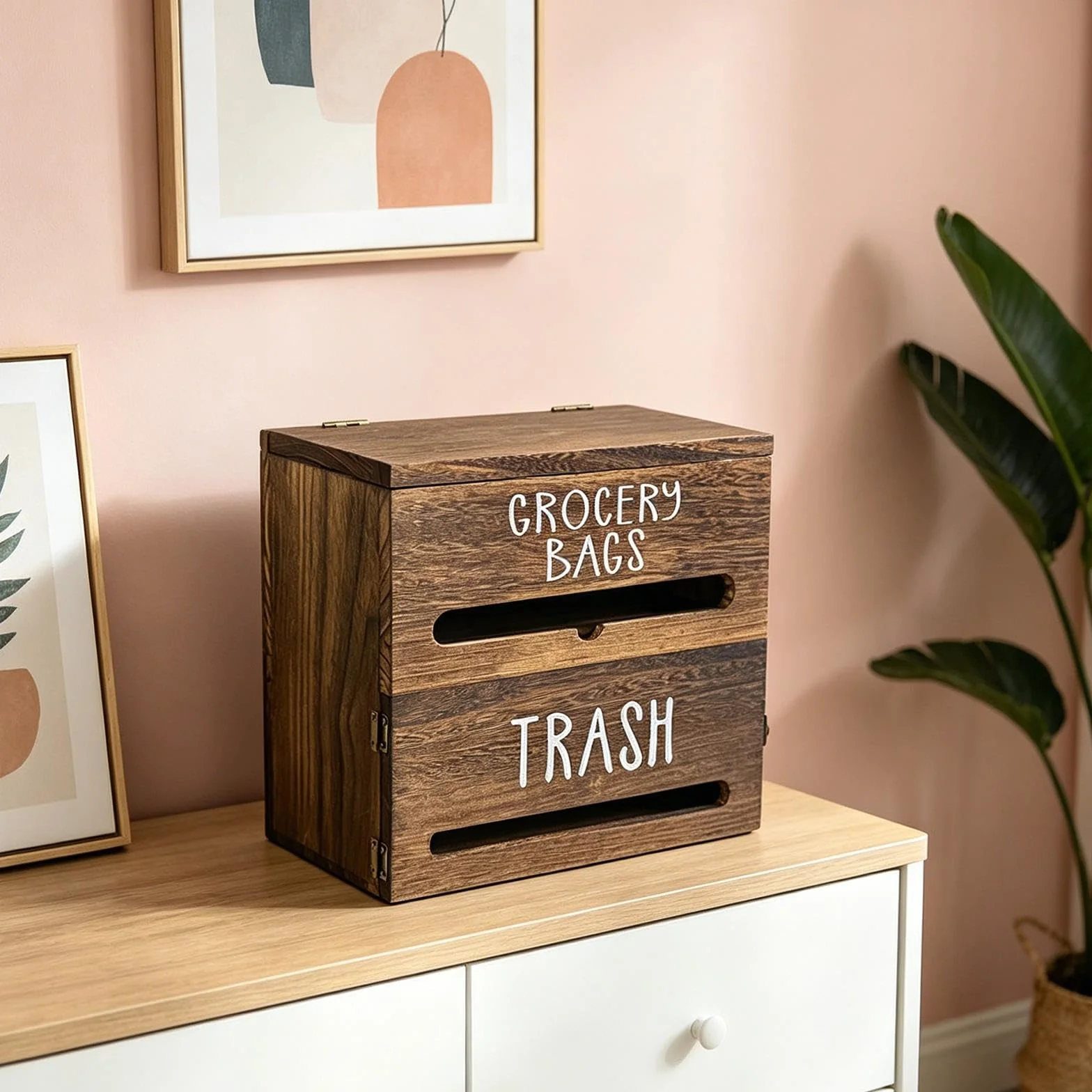 Dispensador de Bolsas de Basura para Montaje en Pared Madera Elegante Soporte para Bolsas Organizador de Espacio Multifunción Almacenaje Sencillo, Marrón Oscuro, Individual