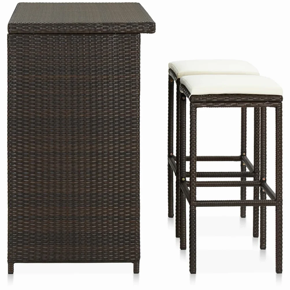 Juego de 3 taburetes y cojines de asiento para jardín, balcón, terraza, color marrón