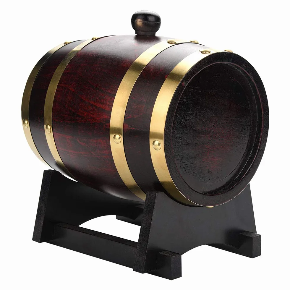 Barril de roble, 1,5 L, madera de roble envejecido, vino, licor, whisky, barril de almacenamiento con grifo para cerveza, whisky, ron puerto