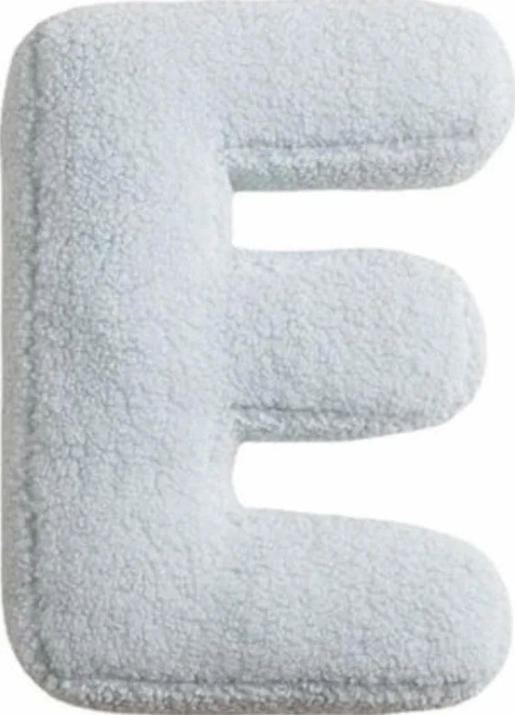 Almohadas de felpa con 26 letras del alfabeto inglés, cojines decorativos para la habitación de los niños, sofá, cama, suelo, coche (E)