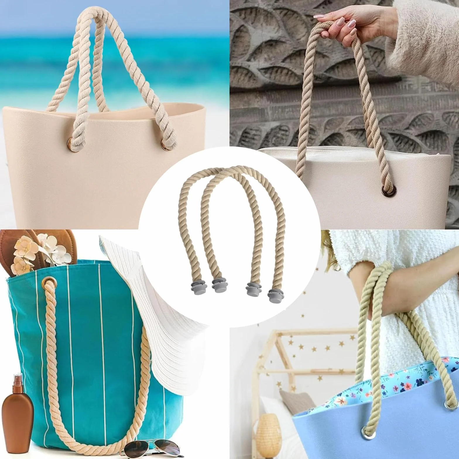 Asas para Bolsos Trenzado Cuerda, 2 Piezas Reemplazo para Bolsa de Playa, Accesorios de Obag