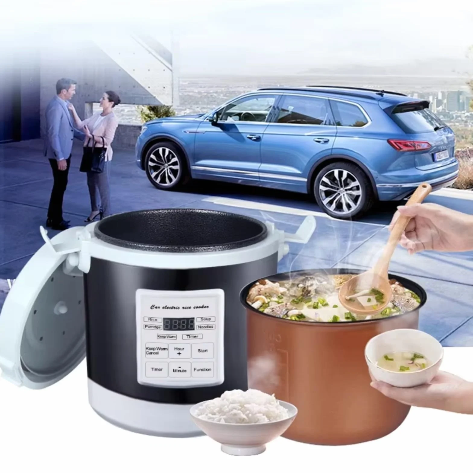 Olla Arrocera Eléctrica De Uso Multifuncional 12V/24V Y Electrodoméstico Cocina Adecuada para Coches Y Cocinas Uso Cocina Eléctrica Portátil