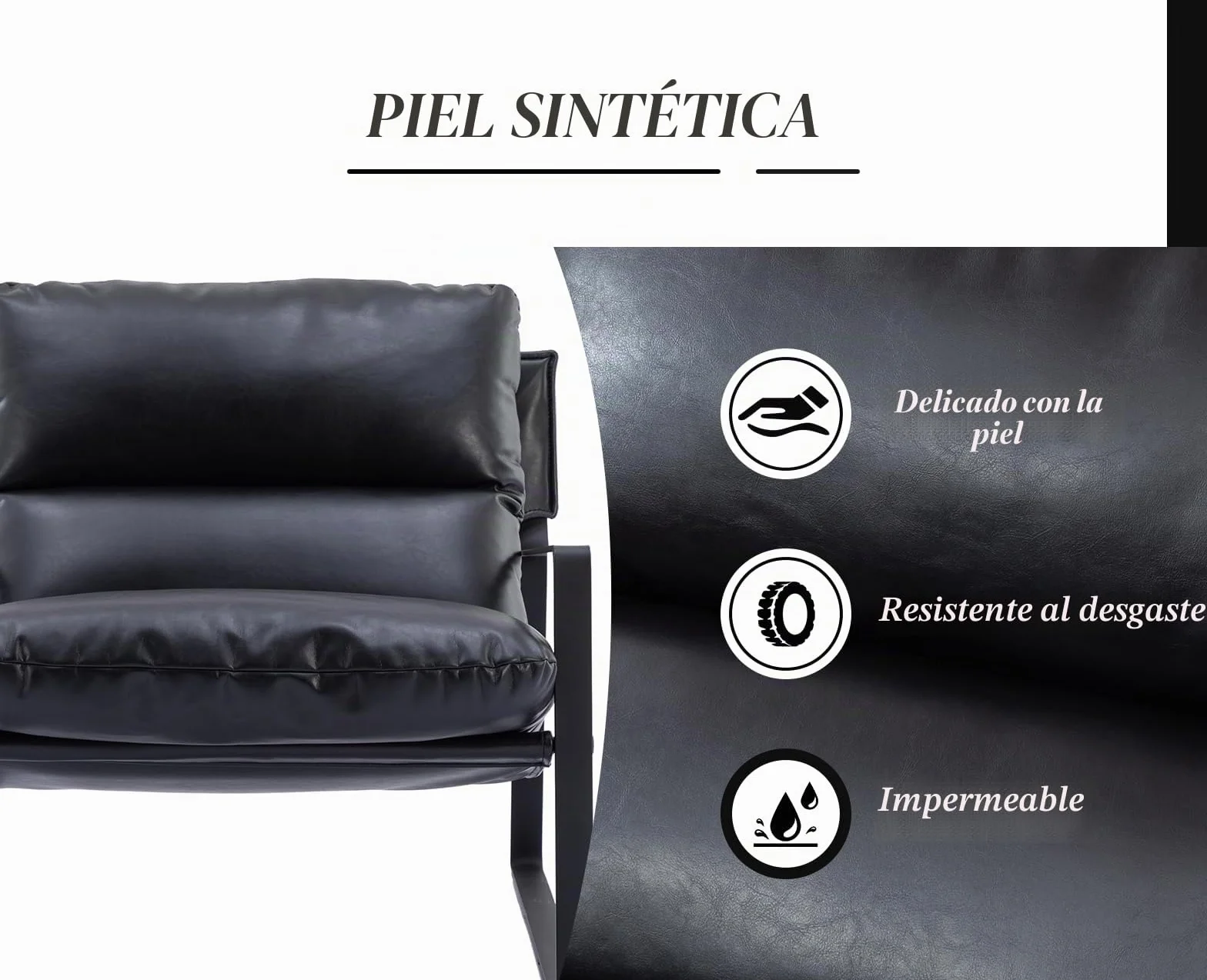 Ya-Home Sillon Individual Moderno Silla Ocio de Salón con Patas Negras,Silla Relax de PU Cuero con Brazos Butaca de Lectura Sencillo para Hogar/Apartamento,Negro