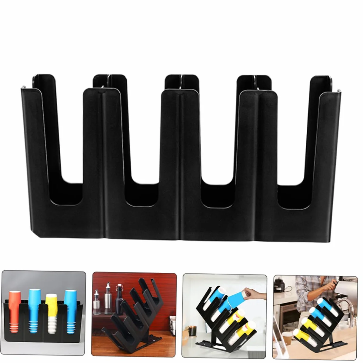 MAGICLULU Dispensador de Vasos de Papel para Encimera, Negro, Plástico | 2 Ranuras, para Vaso de Papel, Cafetería y Tienda de Té, Organizador Reutilizable de Sobremesa