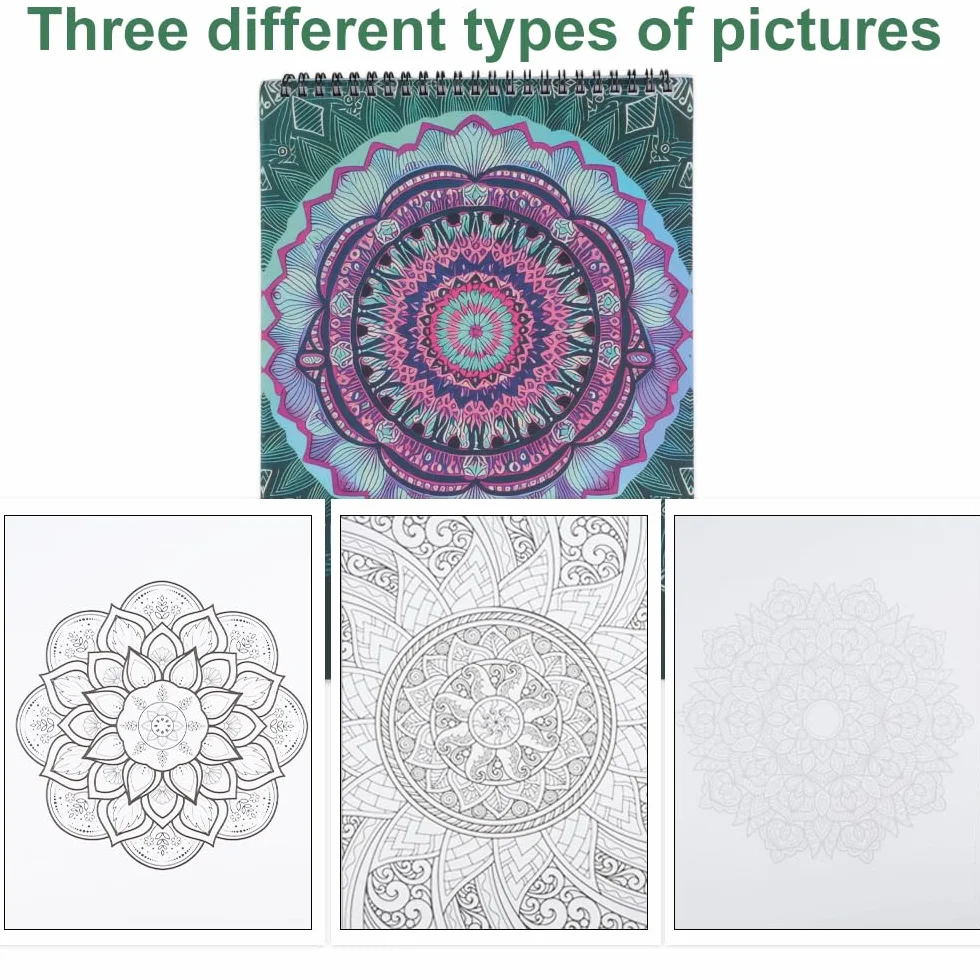 WakiHong 2 PCS Mandala Libros para Colorear para Adultos 120 Páginas Encuadernación en Espiral