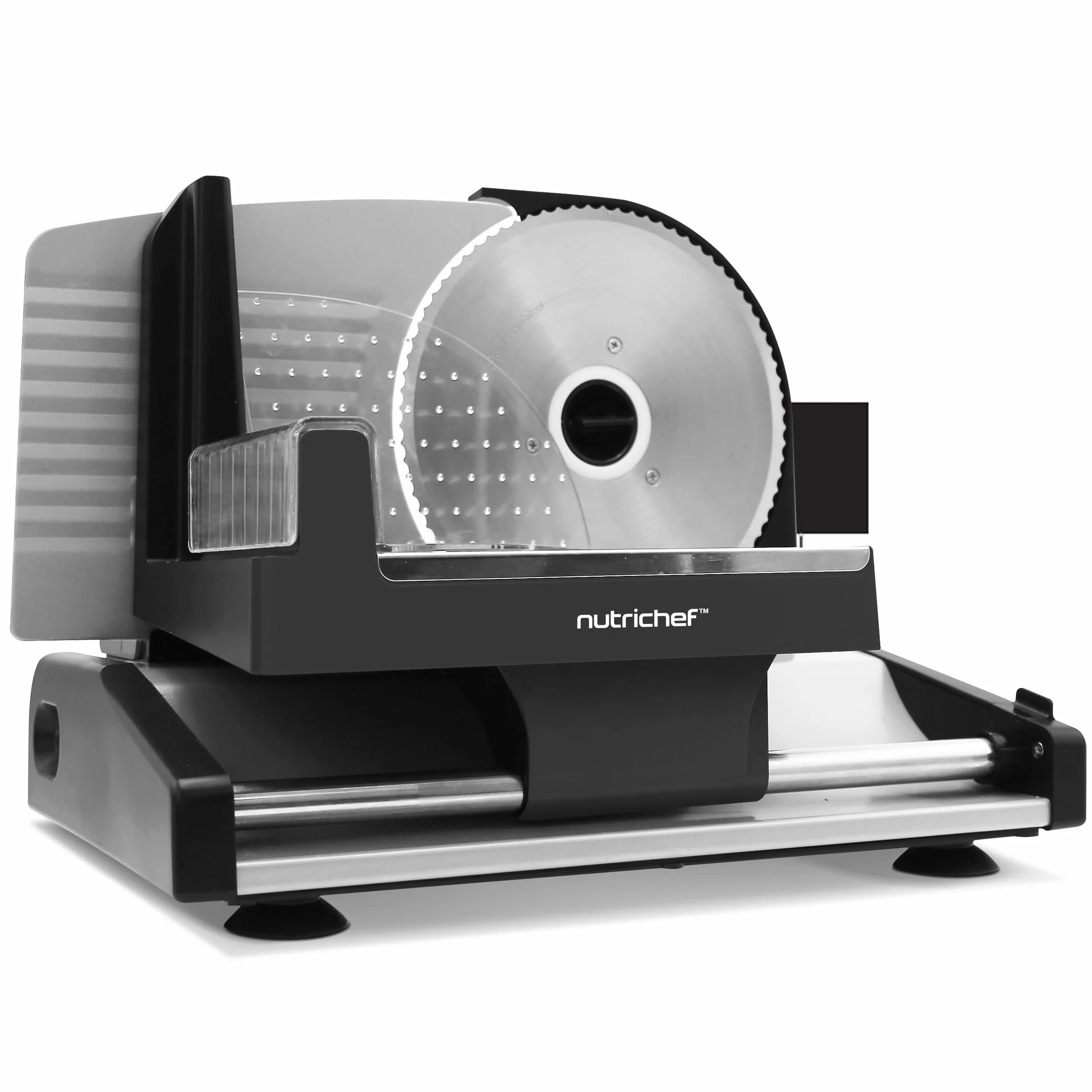 NutriChef Cortadora de fiambres, Picador de carne, Eléctrico, 200 V, Para jamón, Queso y pan, Rebanadora automática, Grosor ajustable, Cuchilla inoxidable, Empujador seguro