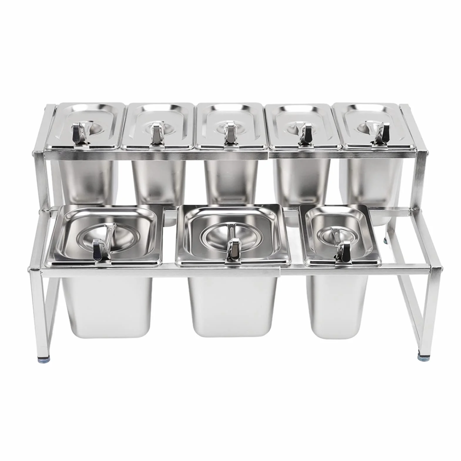 Mermelada Premium de Acero Inoxidable con 9 Ollas Desmontables para Restaurantes y Hoteles | Estación de Condimentos (Tipo 7 2x2.2L Bote 6x1.6L Bote)