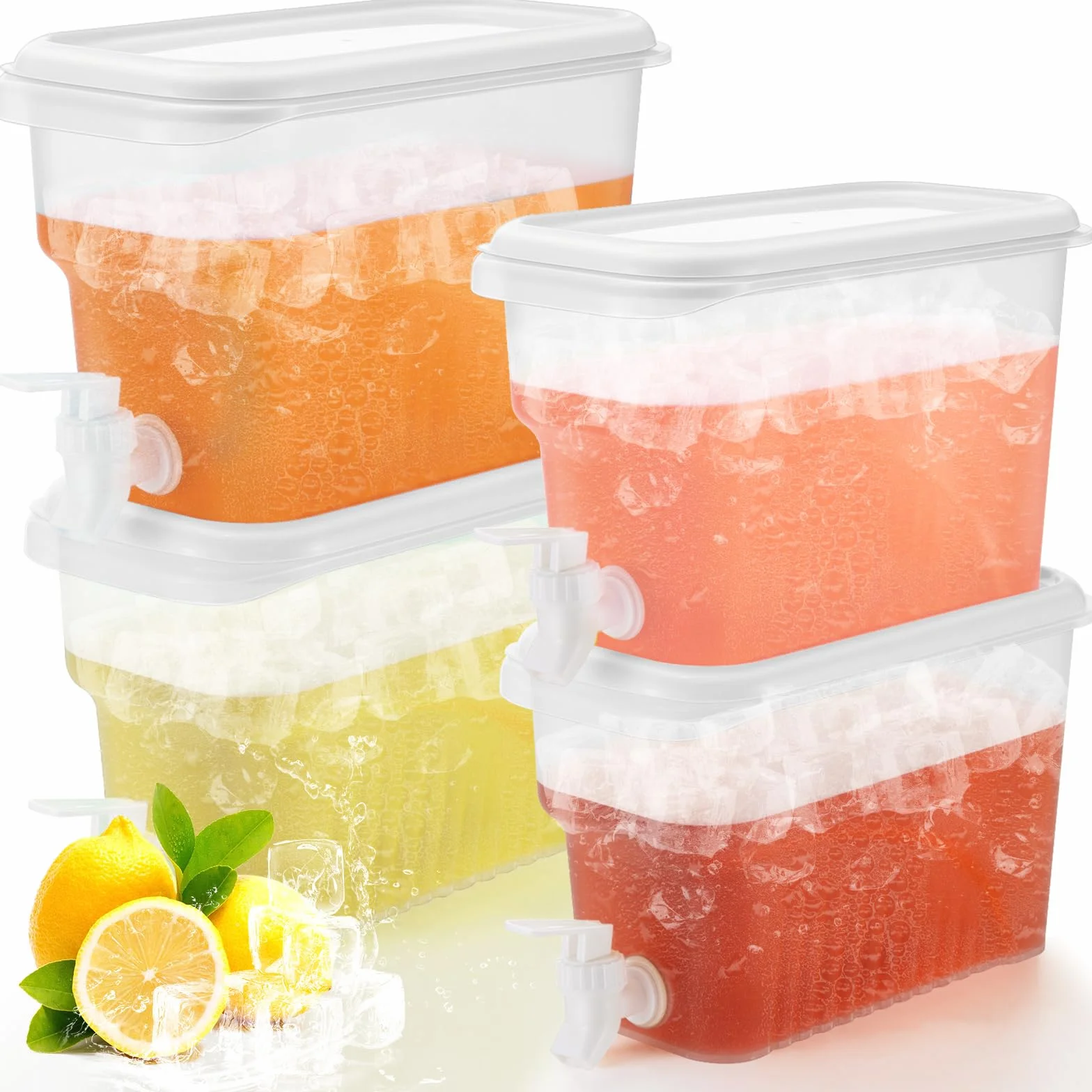 Dispensador de bebidas para nevera, dispensador de agua de plástico con espiga para bebidas heladas (4, 1 galón, 1.3 galones)