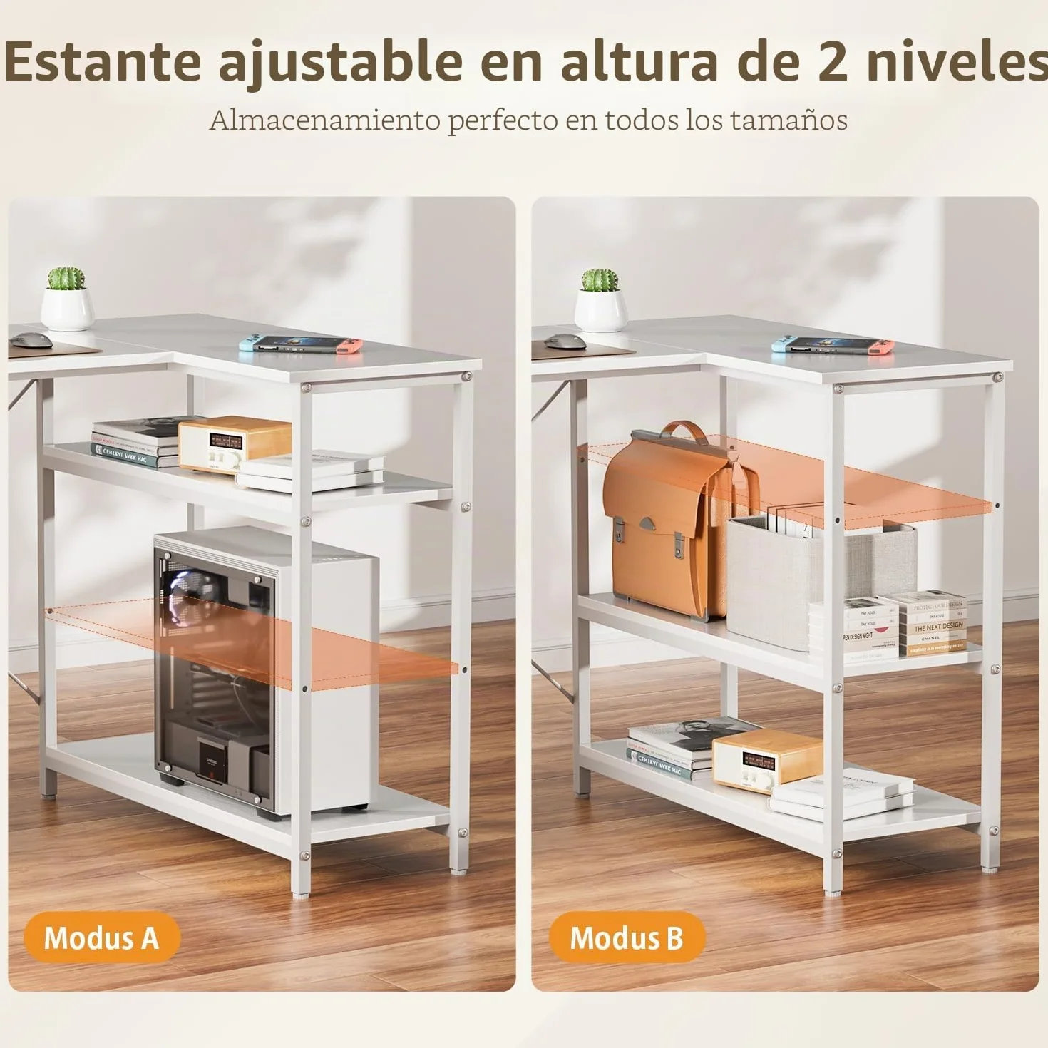 HLONONE Escritorio esquinero con 3 cajones de tela, 140 x 80 cm, escritorio para ordenador con espacio de almacenamiento, escritorio en forma de L con bolsillo lateral, mesa de ordenador con estantes