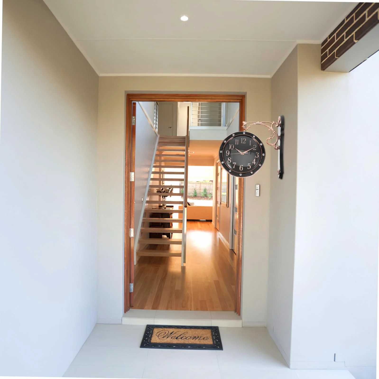 DOITOOL Reloj de Pared Grande Doble Cara Silencioso Estilo Europeo para Interior y Exterior Decoración para Salón Oficina y Porche Negro