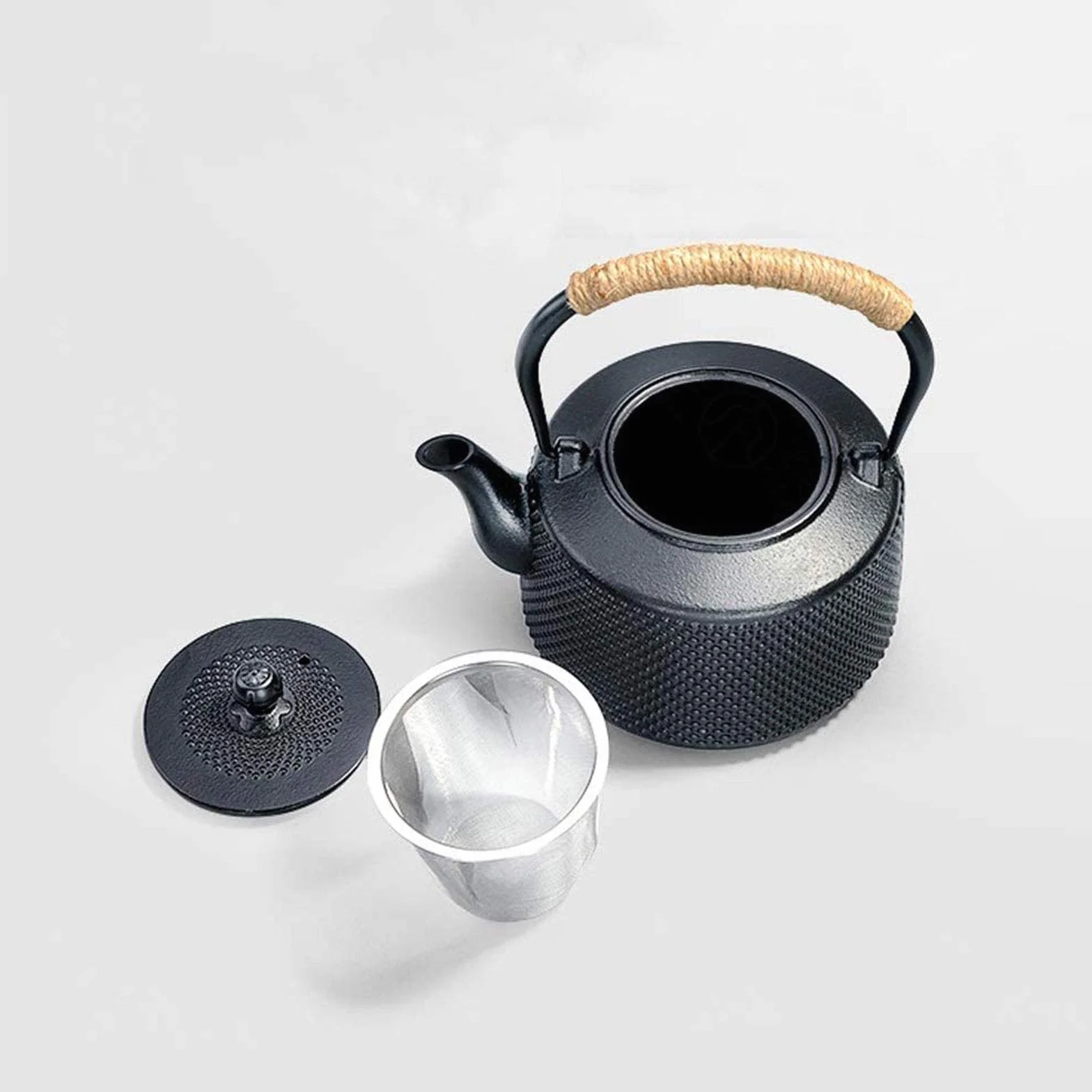 Tetera 1600ml Tetera De Hierro Fundido Japonés Grande con Infusor/Filtro De Acero Inoxidable, Antiguo Punto Pequeño Tetal Tetal Tetal como Regalo Negro